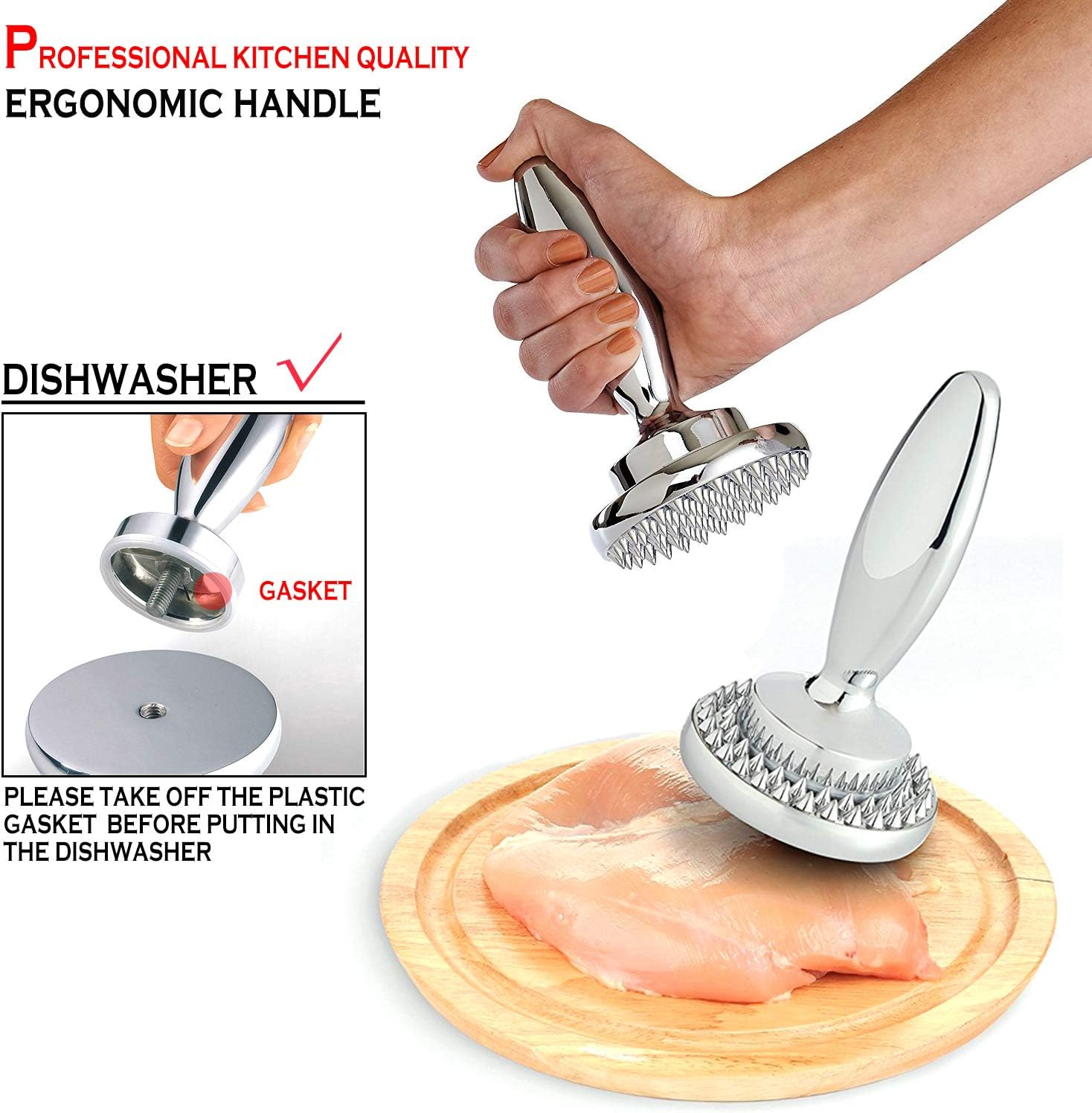Reversible Meat Tenderizer and Pounder Commerical Dual Sided Meat Tenderizer Mallet Marinating Prep Tool image number 4