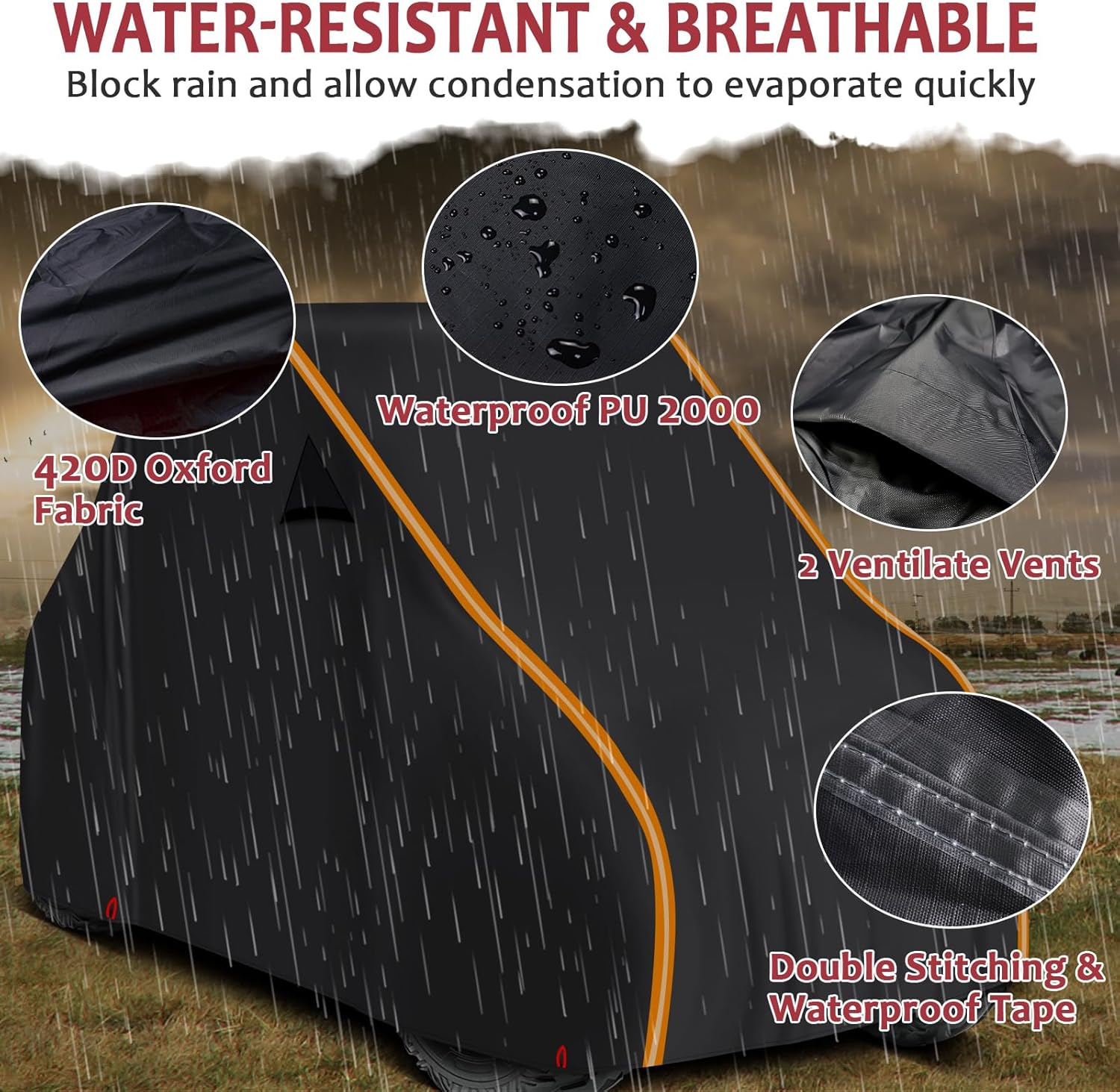 Starknightmt UTV Cover 2 Seater, Full Cover Compatible with Can Am Maverick X3 /Turbo / 900, Kawasaki, CFMOTO, RZR, Talon, SXS Heavy-Duty All Weather Protection Cover 2-3 Seater image number 2