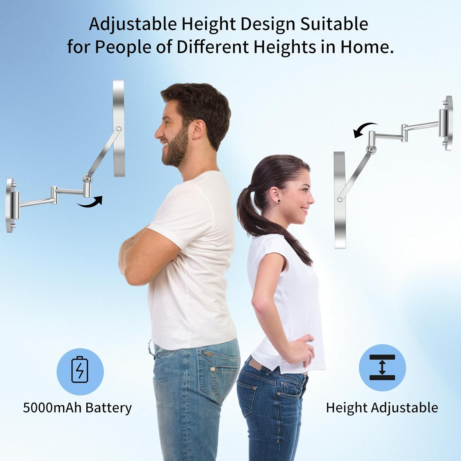 FUNTOUCH 4000 Mah Rechargeable Cosmetic Mirror with 1X/20X Magnification, Dimmable Shaving Mirror 3 Colours, Touchscreen LED Make-Up Mirror, 360&deg; Rotatable, Wall Mirror for Bathroom and Hotel image number 5