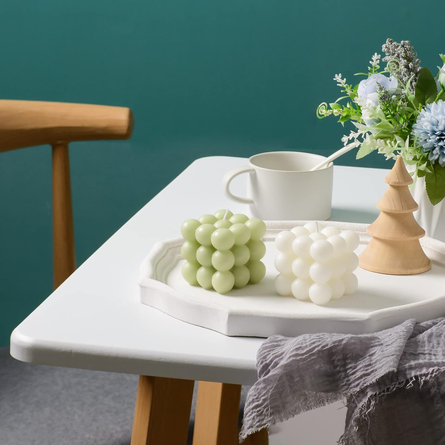 ACITHGL Bubble Candle - Cube Soy Wax Candles, Home Decor Candle, Scented Candle Set 2 Pieces, Home Use and Gifting (White+Green) image number 2