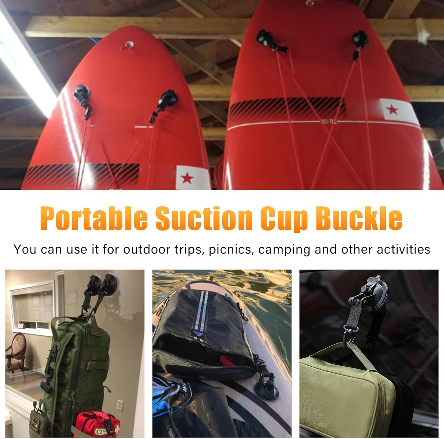 2PCS Heavy Duty Suction Cups, Car Strong Suction Cups Camping Tie down with Hook, Strong Power Viscous Silicone Suction Cup Attachment for Car Boat Awning Camping Trap (Blue) image number 5