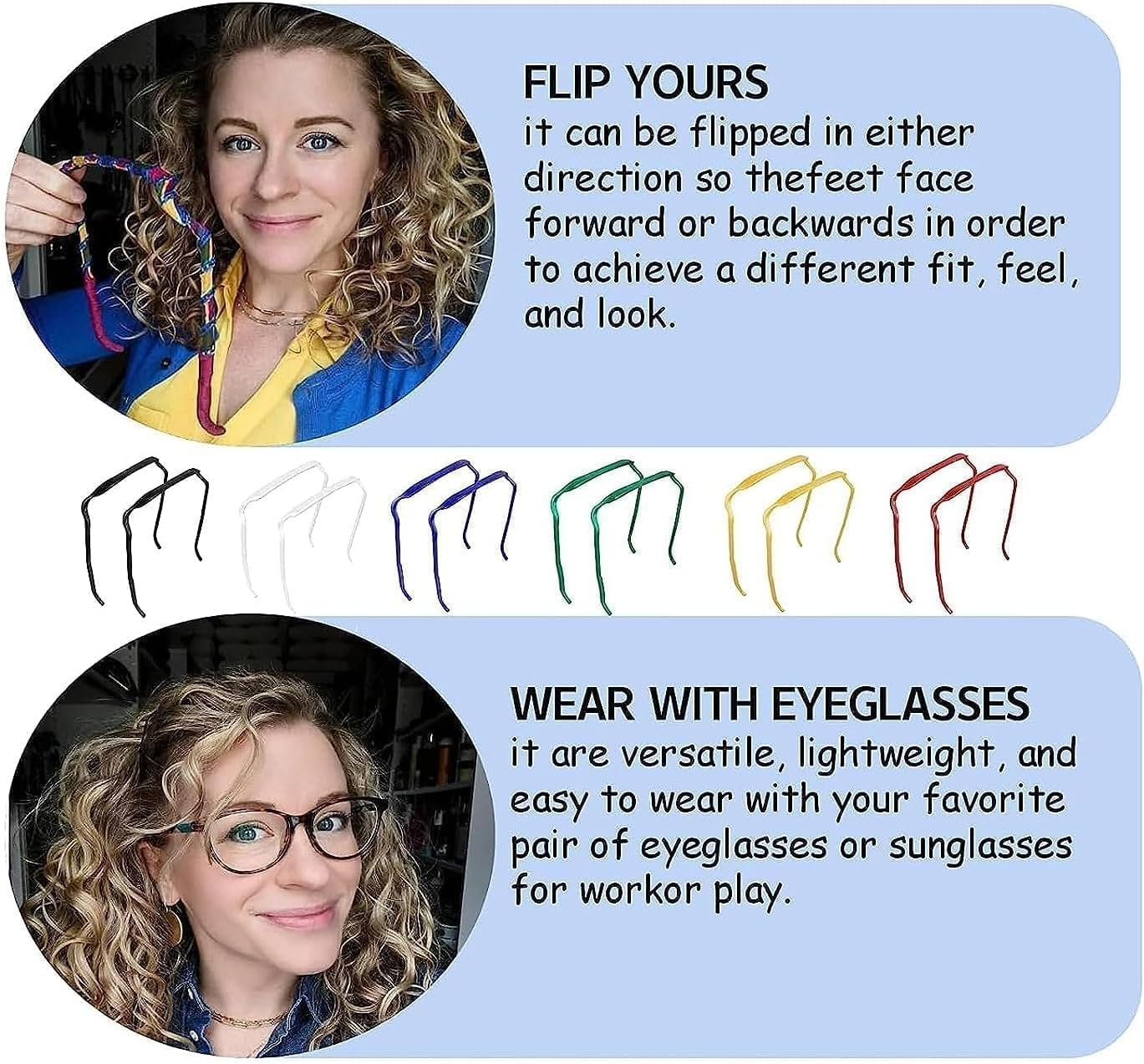 2 Pack Sunglasses Headband for Women - Invisible Hair Hoop, Non-Slip Square Headband for Curly & Thick Hair, Square Hair Headband Fits like Sunglasses - Stylish Headband for All Hairstyles image number 1