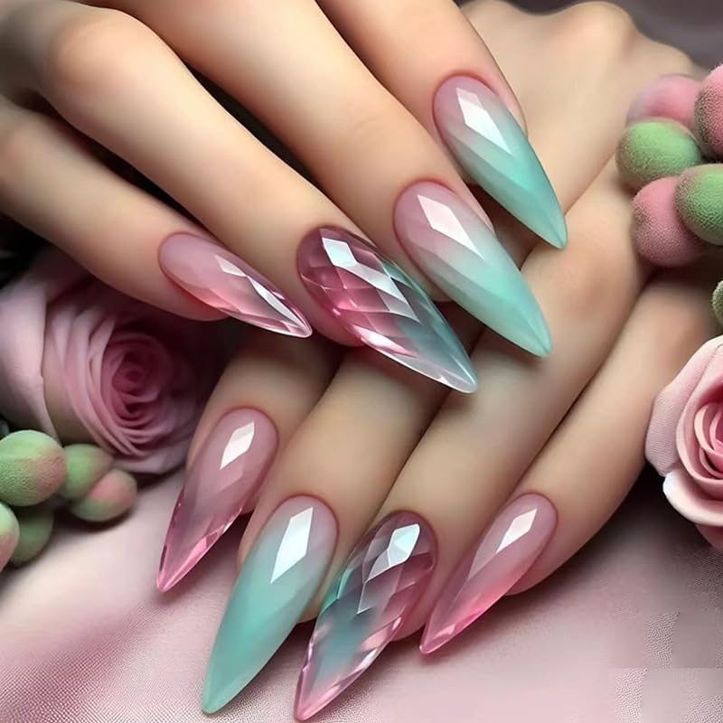 LYMCY Press on Nails, Gradient Cat Eye Nail, Artificial Nails for Women and Girls -24 Pcs image number 5