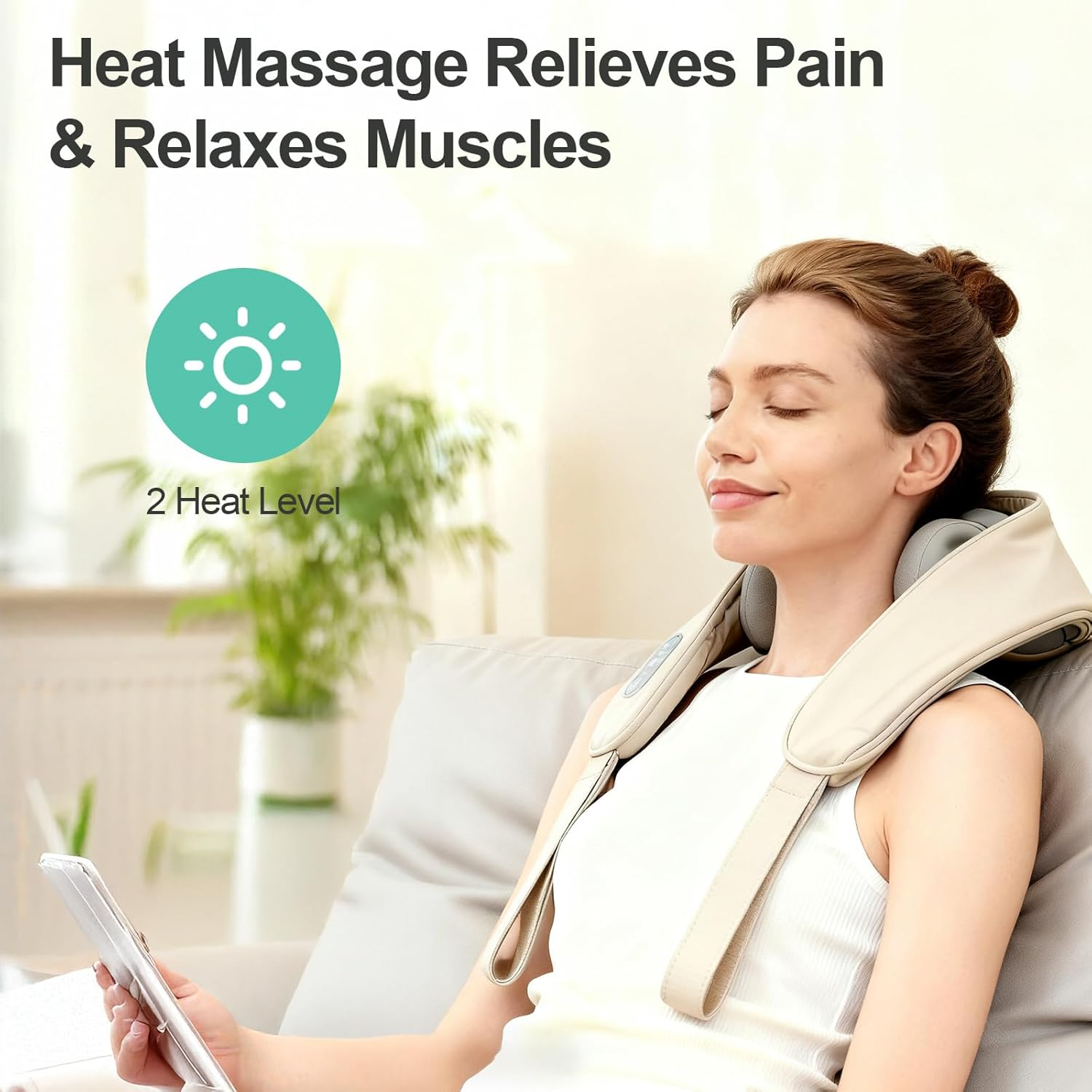 Neck Back Massager with Heat, Cordless Neck Massager Pain Relief, Deep Tissue Shiatsu Kneading Electric Massager, Massage Pillow for Shoulder, Leg, Body Muscle, Use at Car Home Office, Ideal Gifts