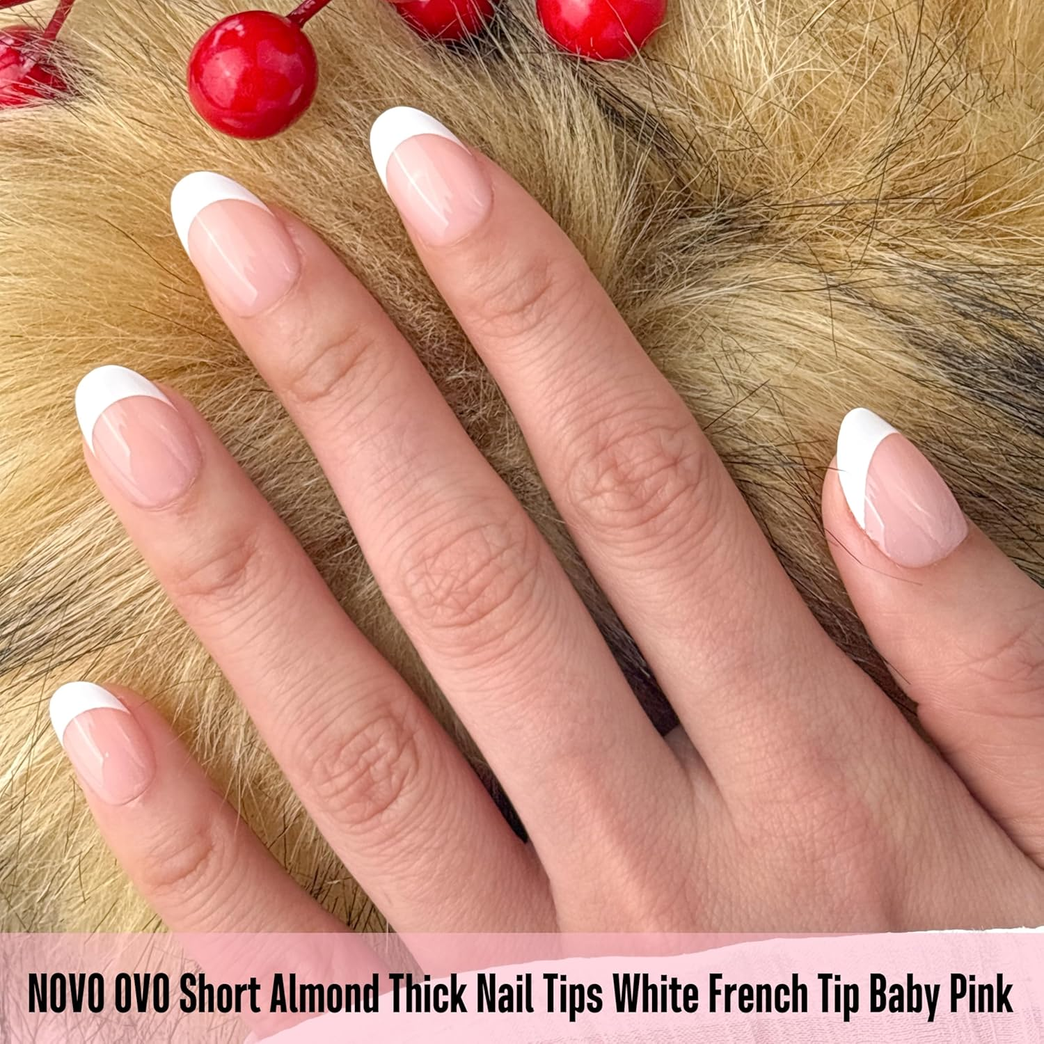NOVO OVO Extra Short White French Tip Almond Nail Tips, Press on Baby Pink, Thick Short Almond Nail Tips, Soft Gel Nails for Extension, Need Builder Gel for DIY X 16 Sizes, Pack of 224 - Almond Extra Short Thick Nail Tips 224_Eu image number 6