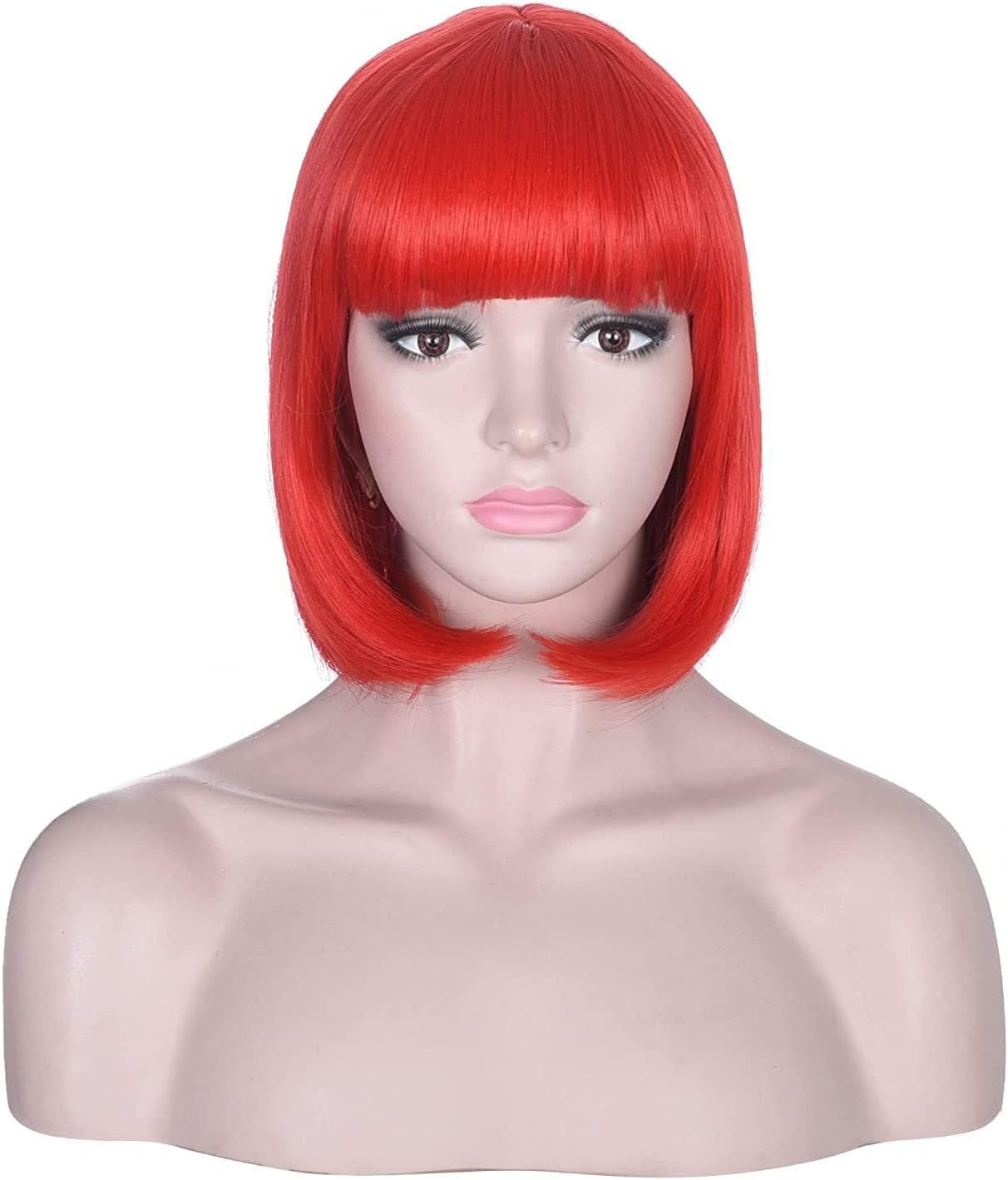 HIGHROCK Bob Wig with Bangs, 10 Inch Short Bob Wig Straight Hair for Women Natural Looking (Red)