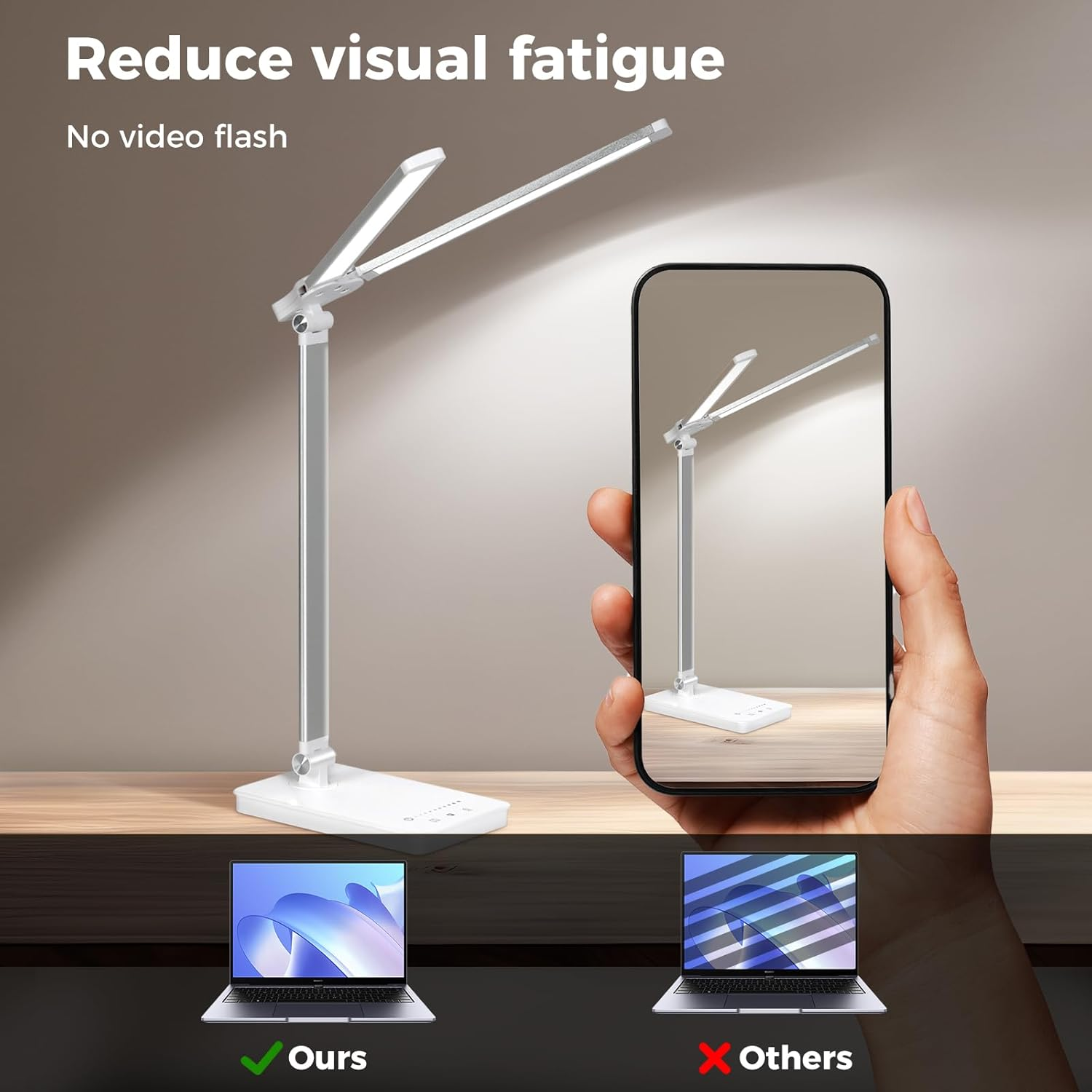 Emitto Desk Lamp for Home Office, Light Eye Caring Foldable Adjustable, USB Rechargeable Reading Light,Touch Control with 5 Color Modes&10 Brightness Level, for Kids Reading Studying, White image number 5