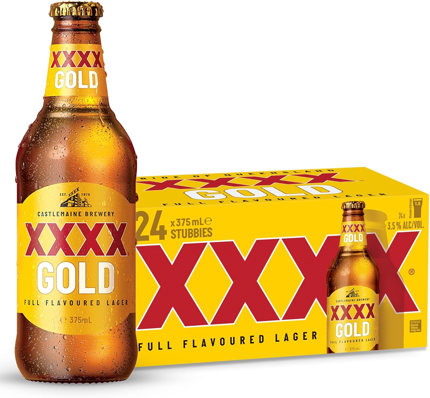 XXXX Gold Mid Strength Australian Lager Beer 3.5% ABV 24 Pack X 375 Ml Bottle Case image number 1