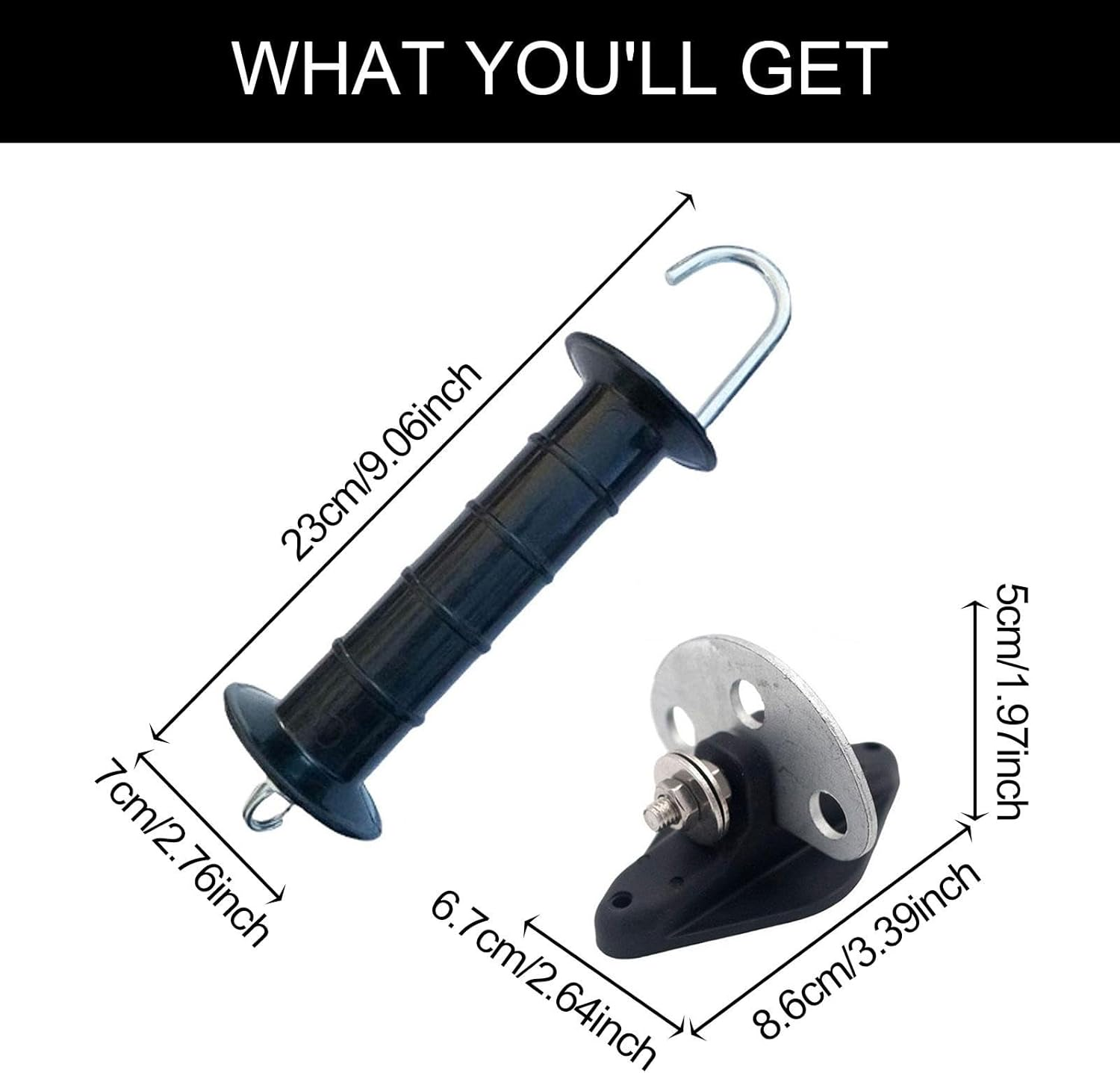 Fence Gate Handle for Electric Fences, Anchor Kit for Ranch and Farm, Black - Yellow image number 3