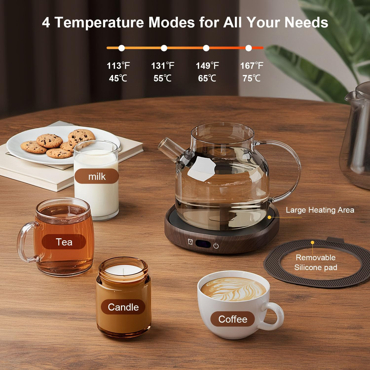 Coffee Mug Warmer, Electric Coffee Warmer for Desk with Auto Shut Off, 4 Temperature Setting Smart Cup Warmer for Heating Coffee, Beverage, Milk, Tea and Hot Chocolate Brown - Australian Standard Plug image number 3