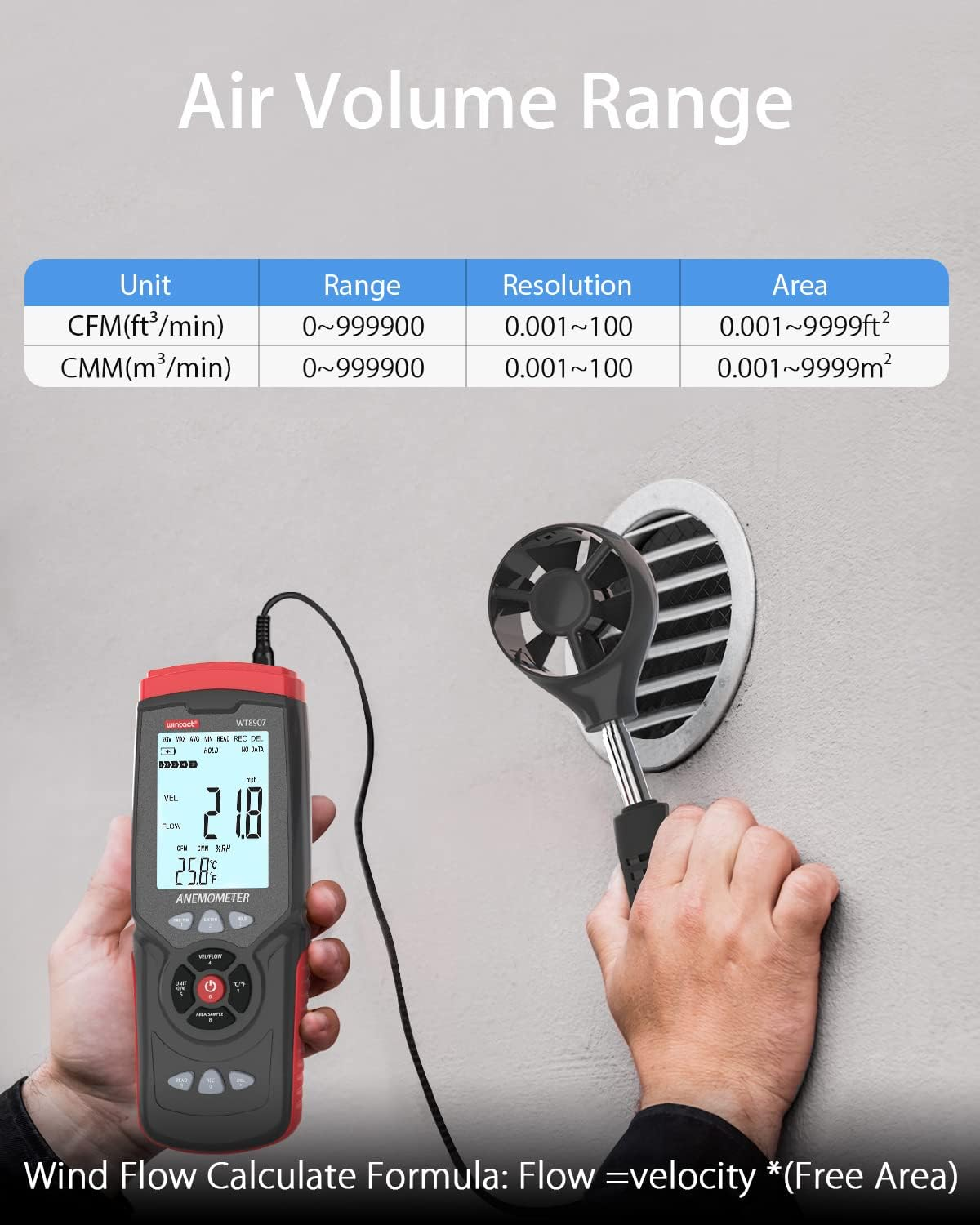 Wintact Digital Anemometer CFM/CMM, Weather Station Wind Speed Meter Gauge Measuring Air Velocity, Wind Volume, Wind Direction, Ambient Temperature, Humidity with Data Logger for HVAC Duct, Outdoor image number 1