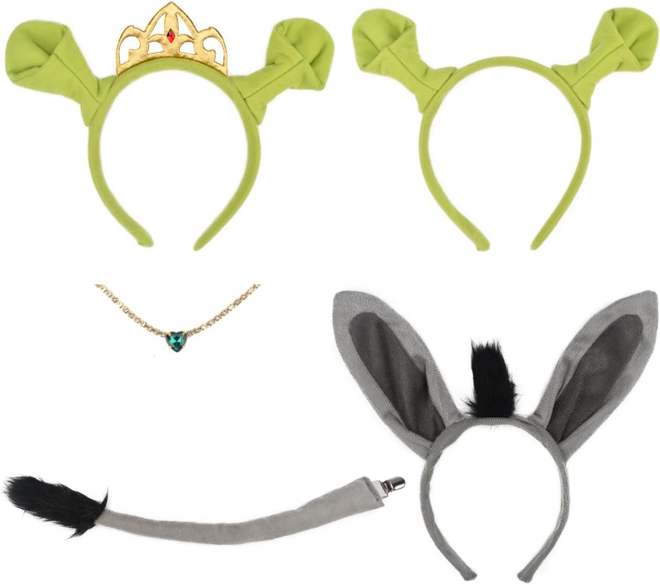 HODRME 5 PCS Ogre Ears Princess Headband Donkey Ears Set-Halloween Christmas Festival Theme Party Cartoon Cosplay Costume Accessories Include Ears Necklace and Tail image number 5