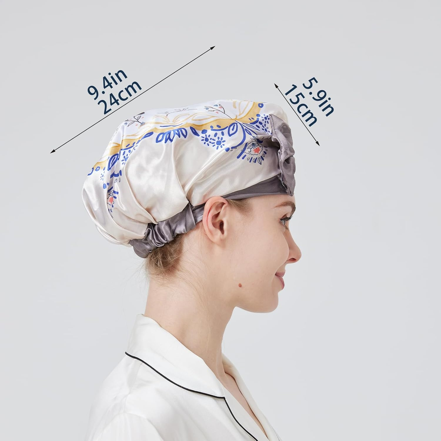 LONGDON HOMEONE EVA Plastic Large Shower Cap,Bowknot Shower Caps for Women Reusable Waterproof,Satin Bonnet,1 Pack. (Cat) - Bee image number 5