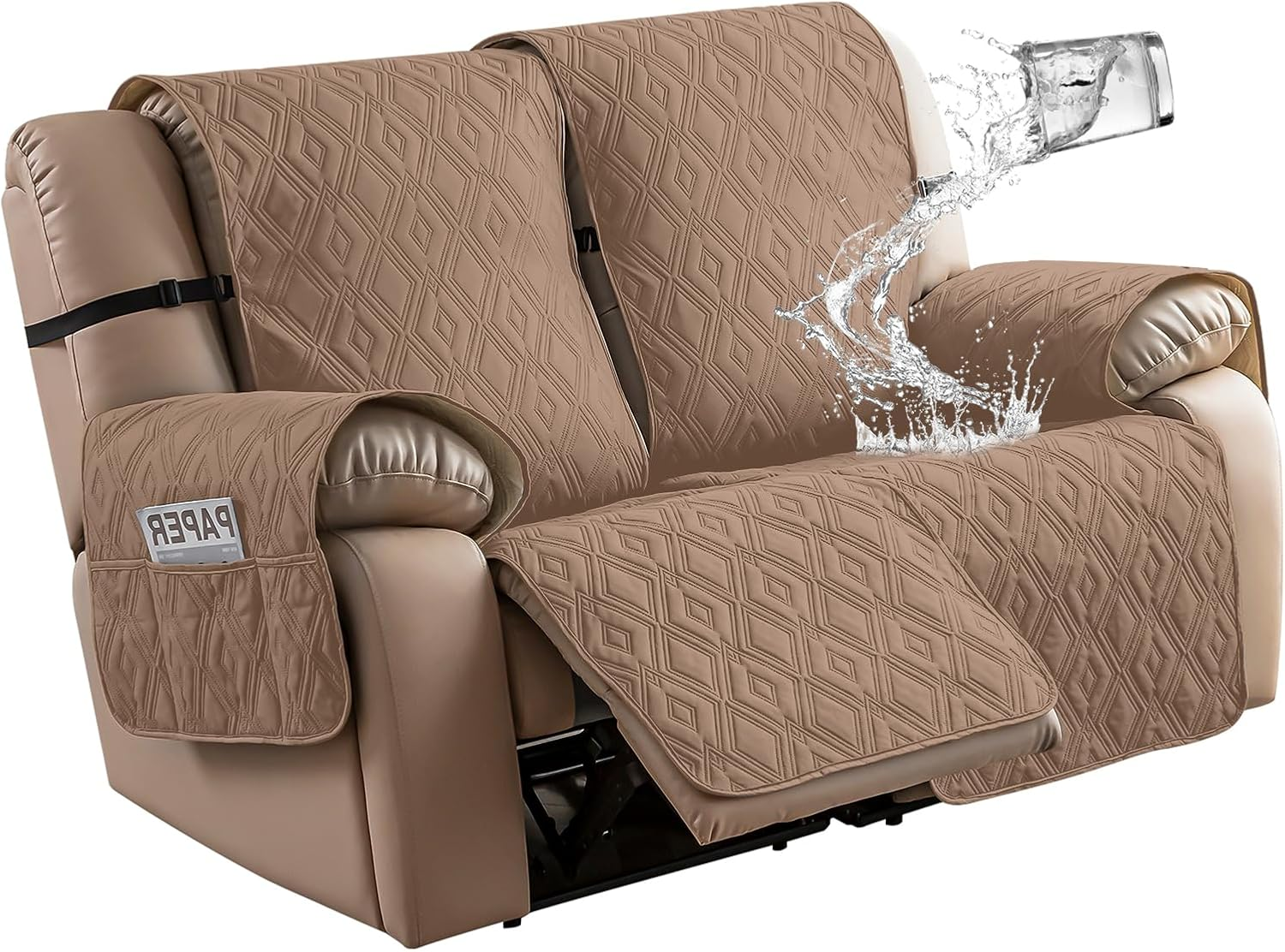 Genina Waterproof Loveseat Recliner Cover Non-Slip, Sofa Cover for Reclining Couch 2 Seat, Washable Couch Cover Loveseat Furniture Protector Cover for Pets Dogs Kids (Camel, Recliner Loveseat) image number 7