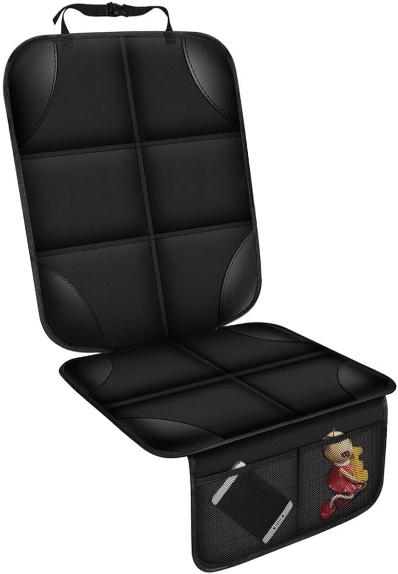 Aufondof Car Seat Protector for Child and Pet Car Seat,Waterproof Car Seat Cover for 600D Fabric Seat Cover Mat, 2 Mesh Pockets, Non-Slip Bottom,Thick Padding Cushion to Protect Leather Seats(Black) image number 5