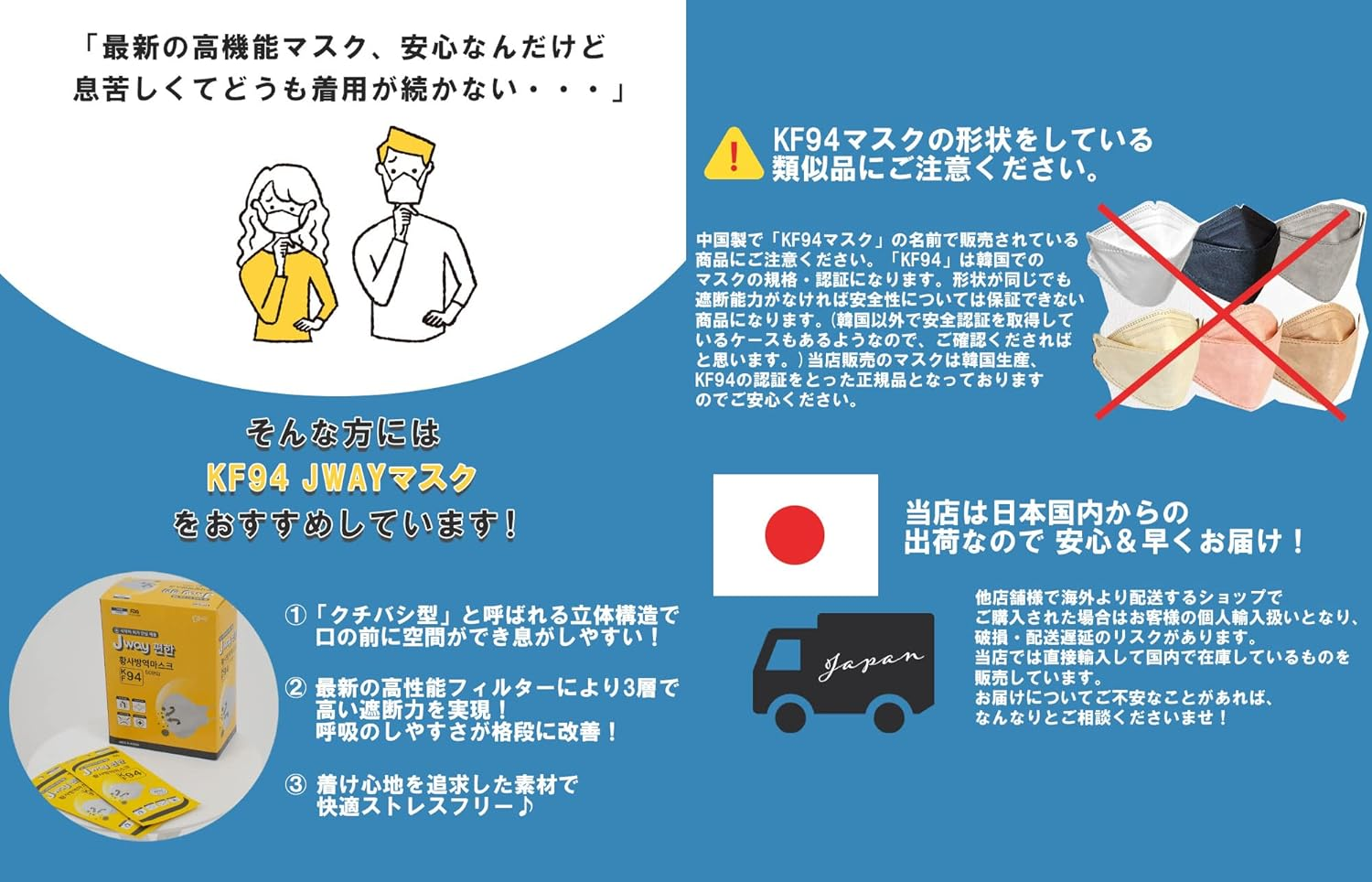 MEDIK Jway KF94 High Performance 3-Layer Filter Mask, 50 Pieces, Disposable Non-Woven Fabric, 3D Mask, PM2.5, Droplet Pollen MCH-KF94-JP50 image number 6