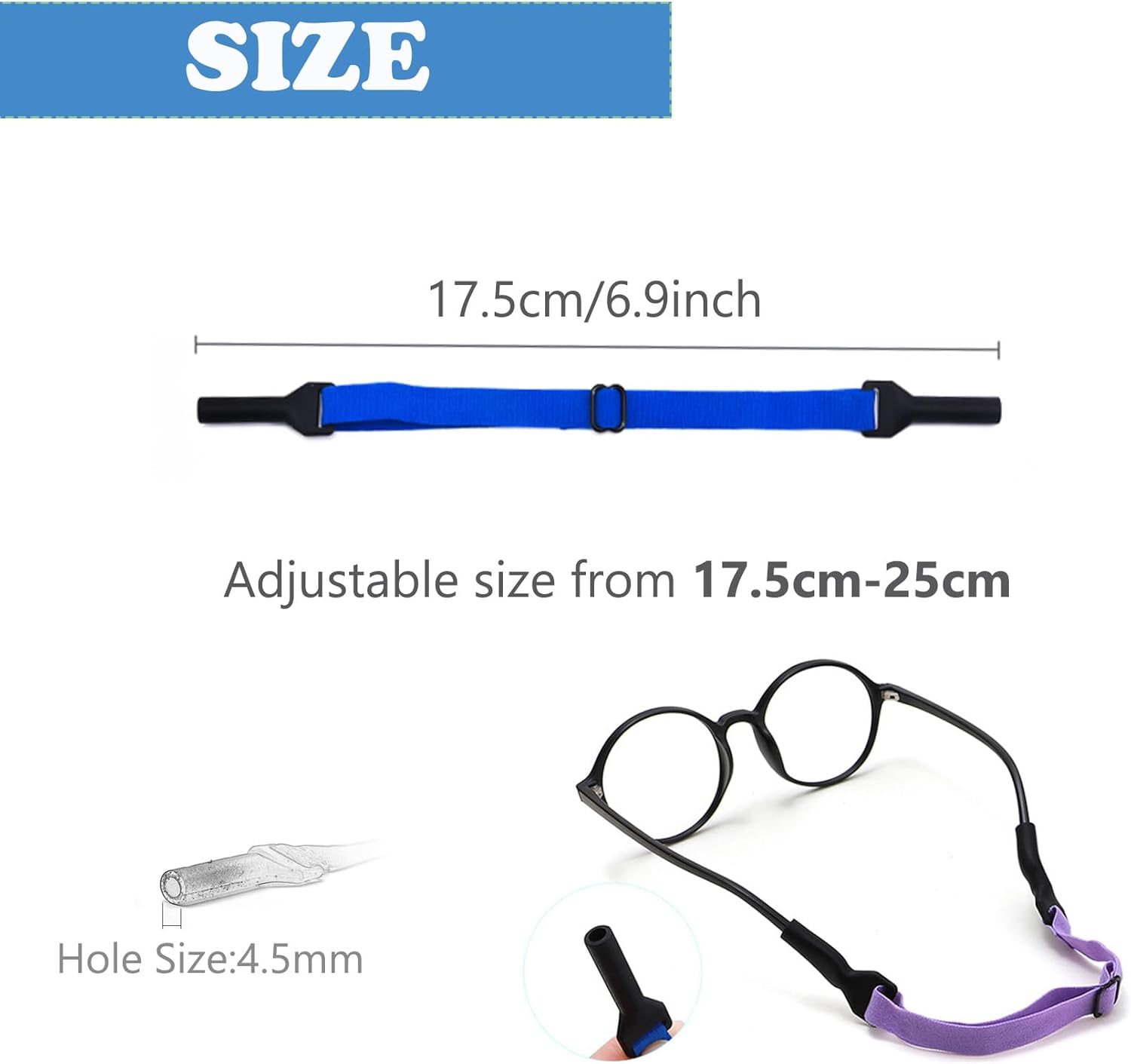 UPIONIC Adjustable Kids Glasses Strap, 5Pcs No Tail Spectacle Straps, Kid'S Eyewear Holder Strap for Boy and Girl - Multiple Colors 1 image number 3