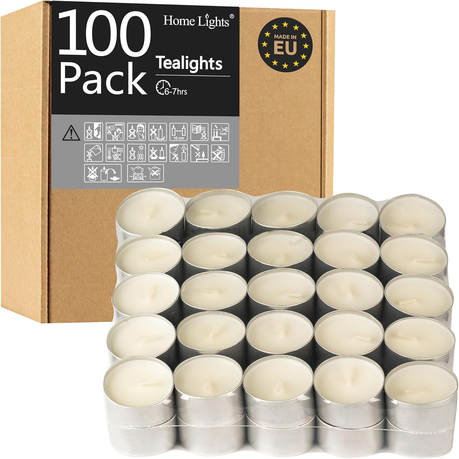 Homelights Unscented White Tealight Candles -100 Pack, 6 to 7 Hour Burn Time Smokeless Tea Light Candles, Mini Votive Paraffin Candles with Cotton Wicks for Shabbat, Weddings, Christmas, Home Decor image number 4