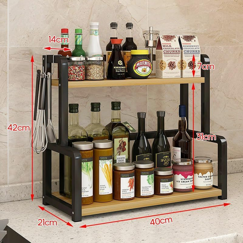 LEDON 2 Tier Kitchen Spice Rack Storage Organizer Seasoning Stand Shelf Countertop (40Cm) image number 4
