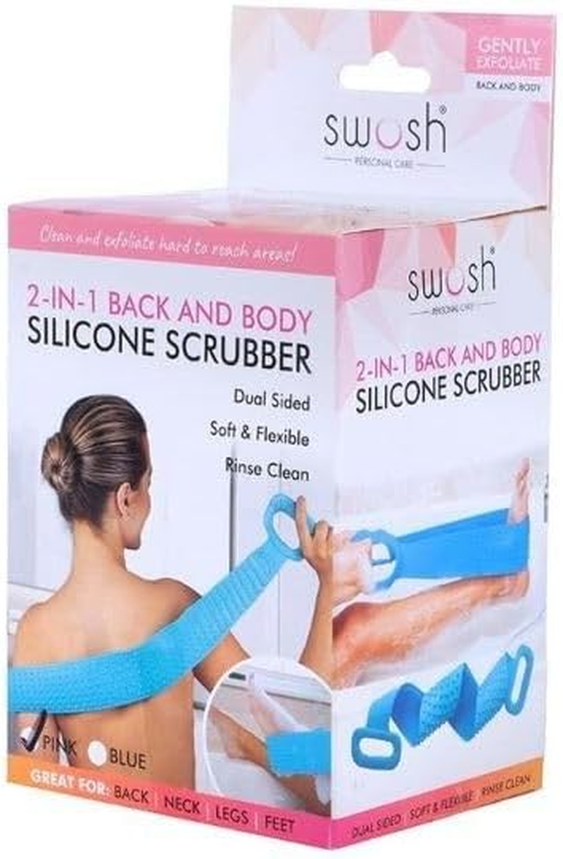 Swosh Silicone Exfoliating Back Strap & Scrub with Handles, Blue/Pink, 11.5 Cm X 63 Cm Size image number 4