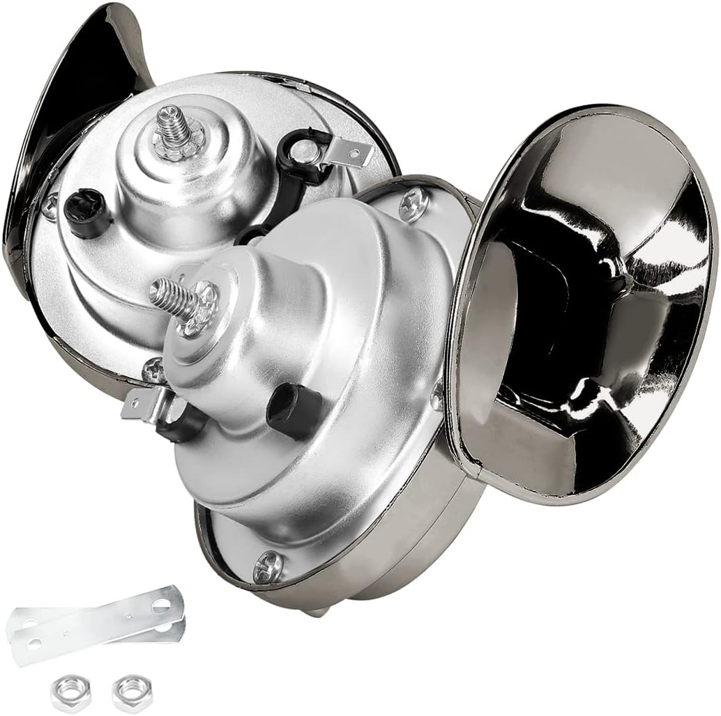 Moly Magnolia 300DB Super Loud Train Horn, 2PCS Car Air Electric Snail Double Horn, 12V Waterproof Air Horns Replacement Kit, Auto Accessories Universal for Motorcycle, Truck, Bike, Boat (Wine Red)