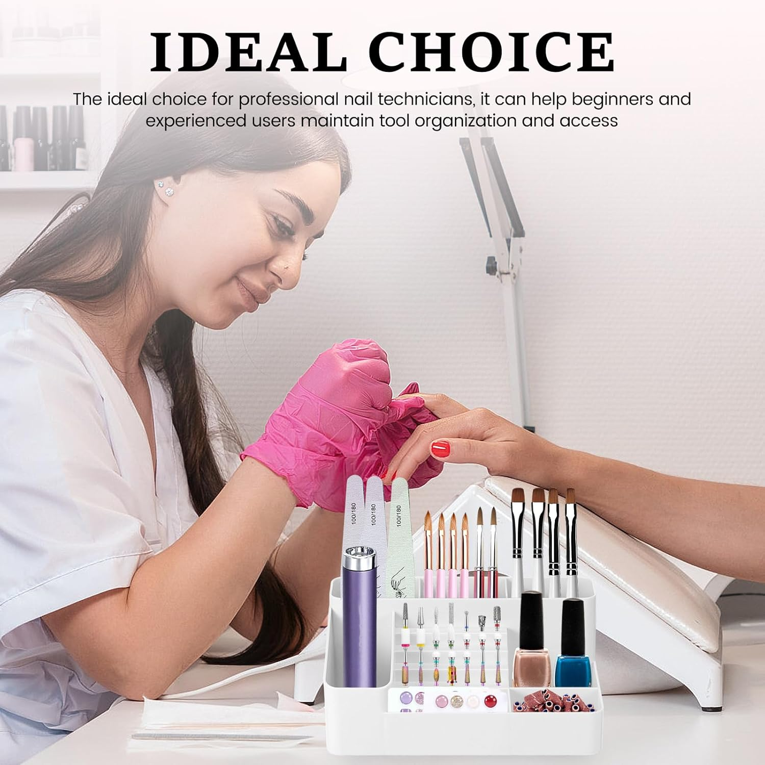 Plastic 28 Hole Nail Drill Holder Multi Compartment Nail Drill Organnizer Box Large Capacity Compartment Storage Box for Home Office image number 5