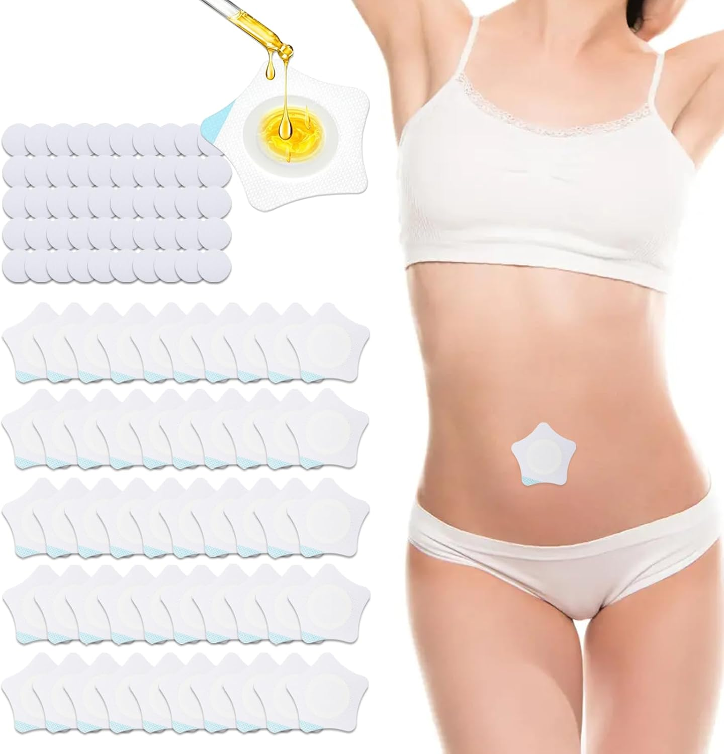 Viiotu 50Pcs Castor Oil Patches + 50 Cotton Cores, Breathable Non-Woven for Women, Portable Multi-Layer Anti-Leak Strong Adhesion Castor Oil Pack, 7Cm/2.75In image number 6