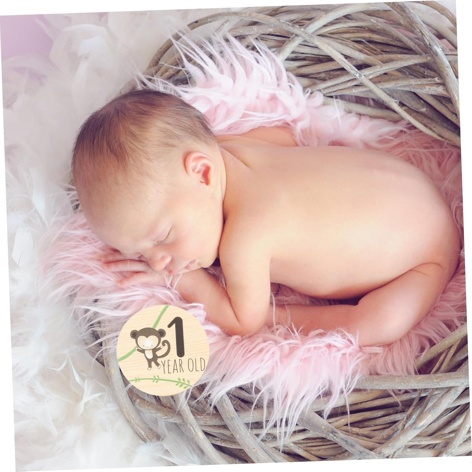 Toddmomy 7Pcs Wooden Milestone Cards Monthly Milestone Discs for Newborn Photography Creative Announcement Signs Safe and Smooth Design for Unique Growth Moments image number 3