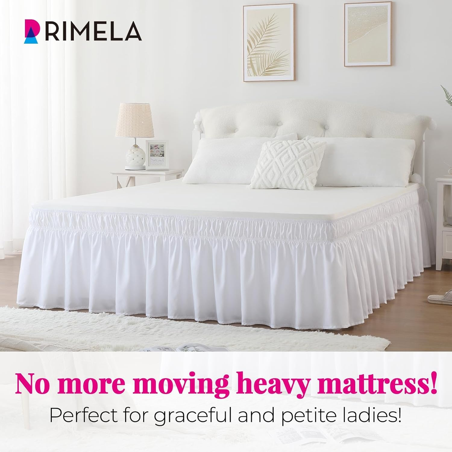 Bed Skirt Queen Size White Bed Skirt 14 Inch Drop, Wrap around Elastic Adjustable Bedskirt, Dust Ruffle for Bed Frame & Box Spring Soft Durable Fabric Machine Washable Easy to Install image number 2