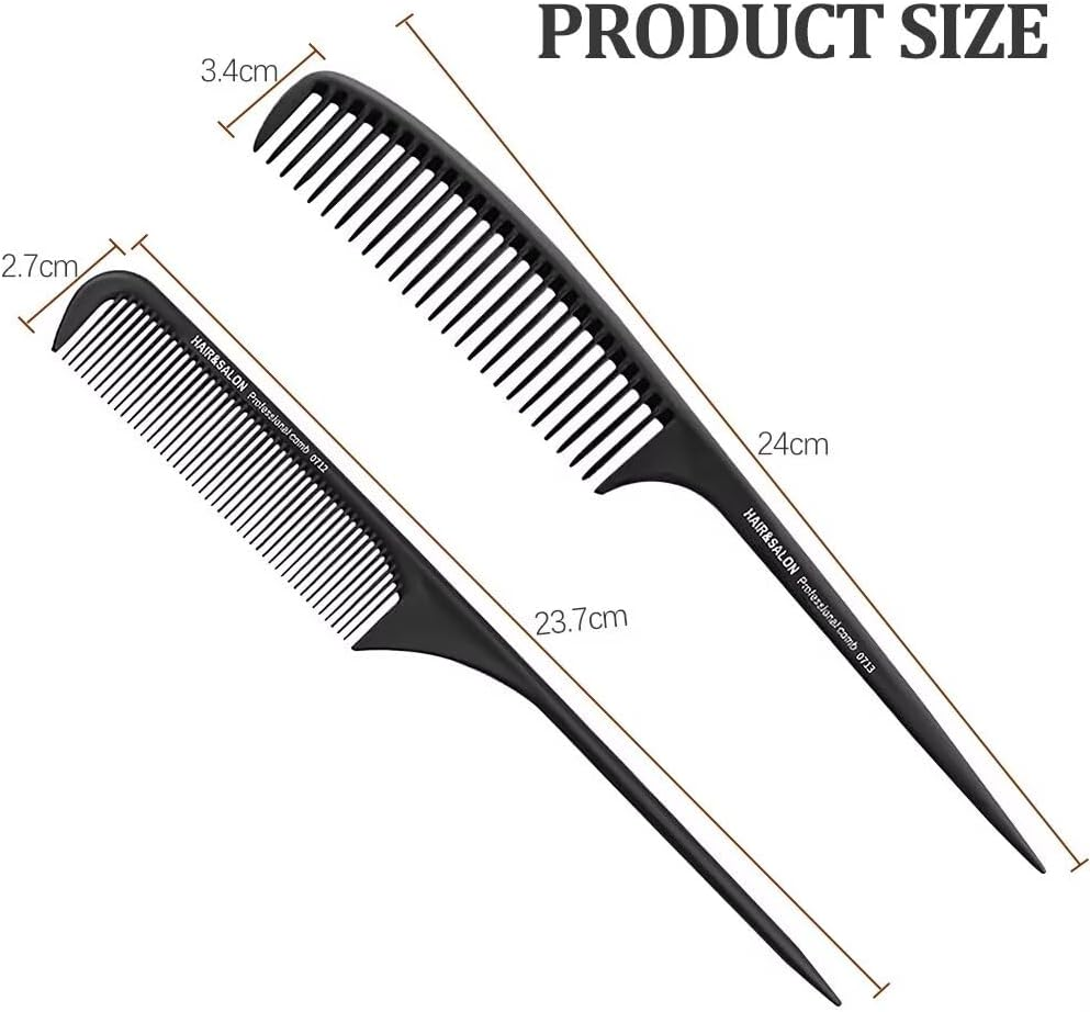 Carbon Fibre Tail Combs, 2 PCS Plastic Rat Tail Combs, Fine Tooth Teasing Comb for Women & Men, anti Static Long Handle Comb for Salon, Hairdressing, Barber, Sectioning Hair, Wet/Dry Fine Hair image number 3