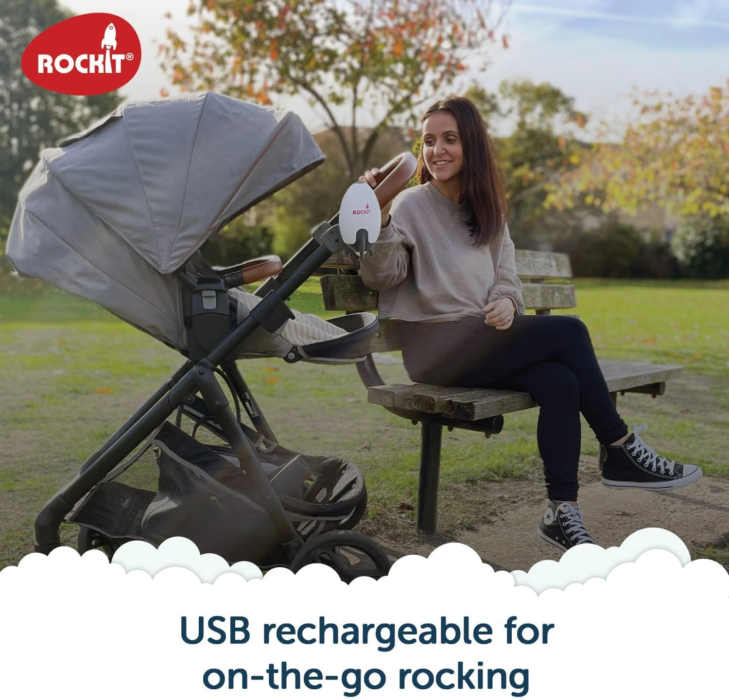 Rockit Rocker Rechargeable - Baby Sleep Aid Gently Rocks Any Stroller or Buggy, Adjustable Speed with 60 Minute Timer - Fits All Pushchairs & Prams to Create a Baby Bouncer image number 1