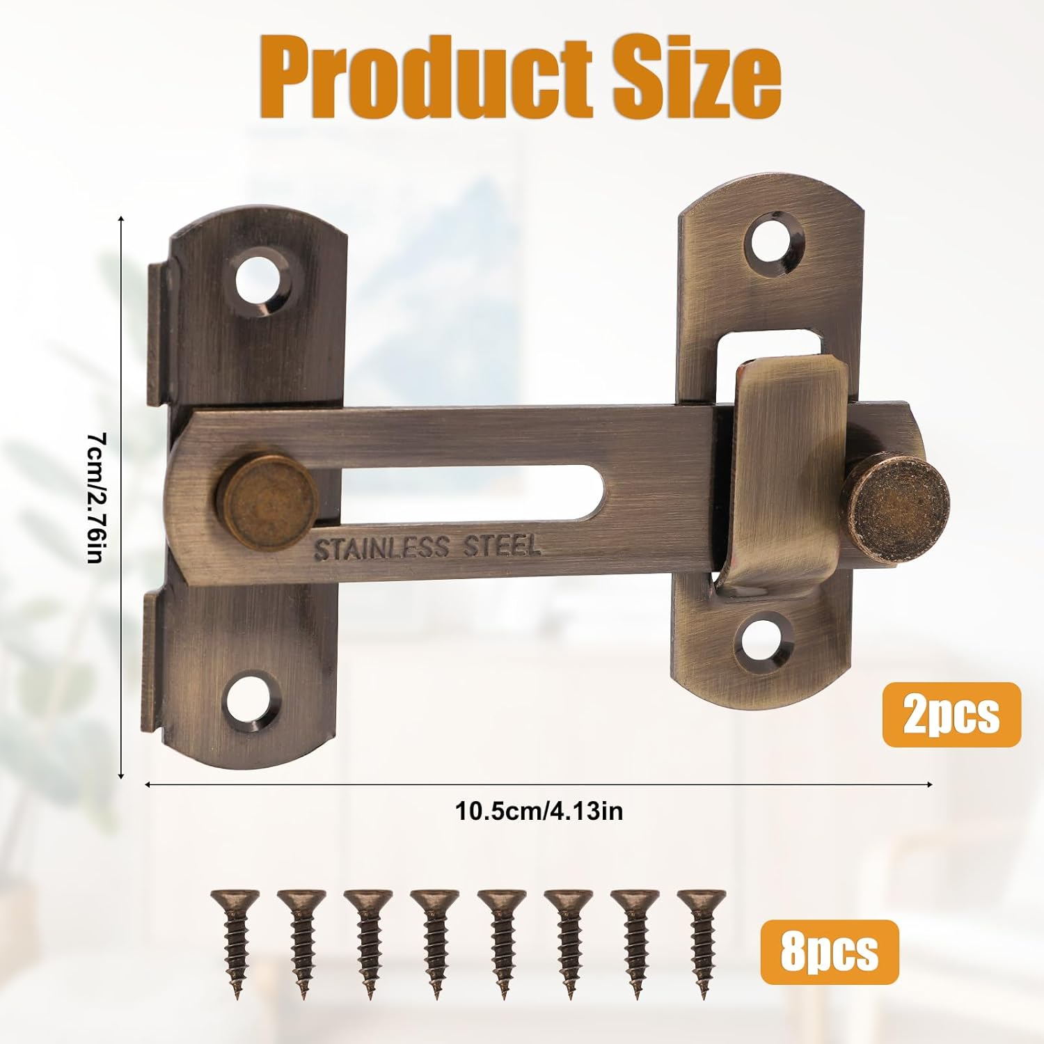 2Pcs Barn Door Lock, Stainless Steel Sliding Door Latch 180 Degree Flip Door Locks and Latches Multiple-Use Door Hardware for Garage Gate Bathroom Cabinet Bedroom (Bronze) image number 4