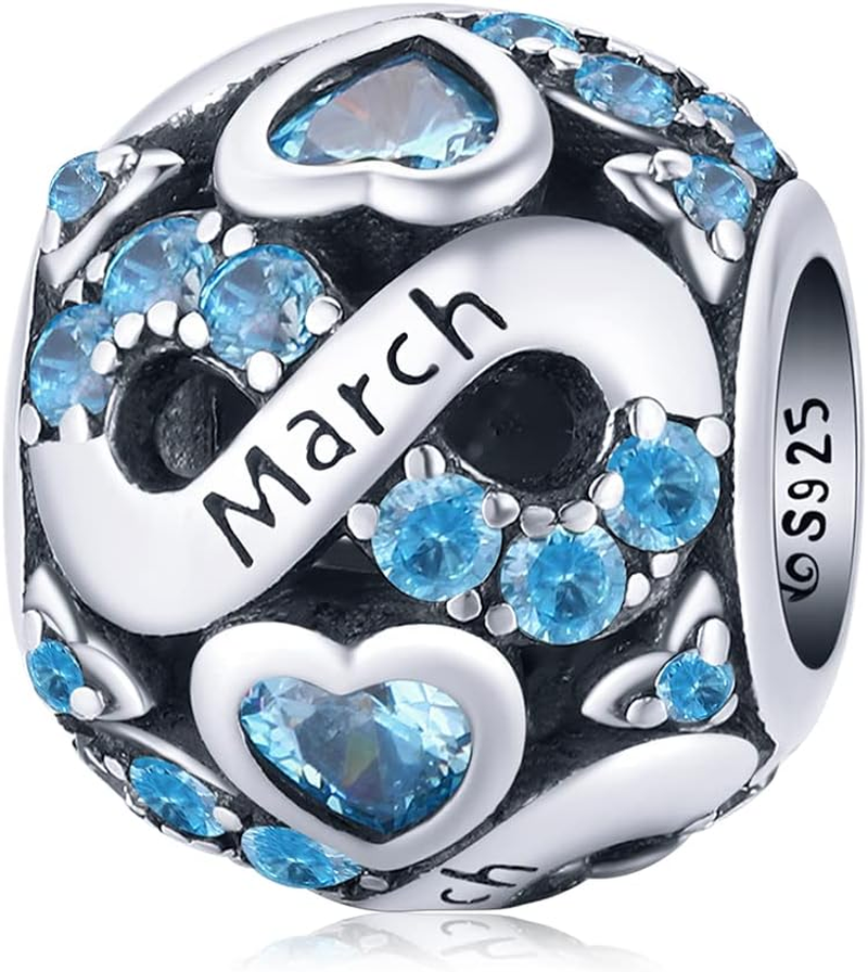 Birthstone Charms Fit for Pandora Bracelet,925 Sterling Silver Love Heart Bead Charms Bead,Birthday Gifts for Women