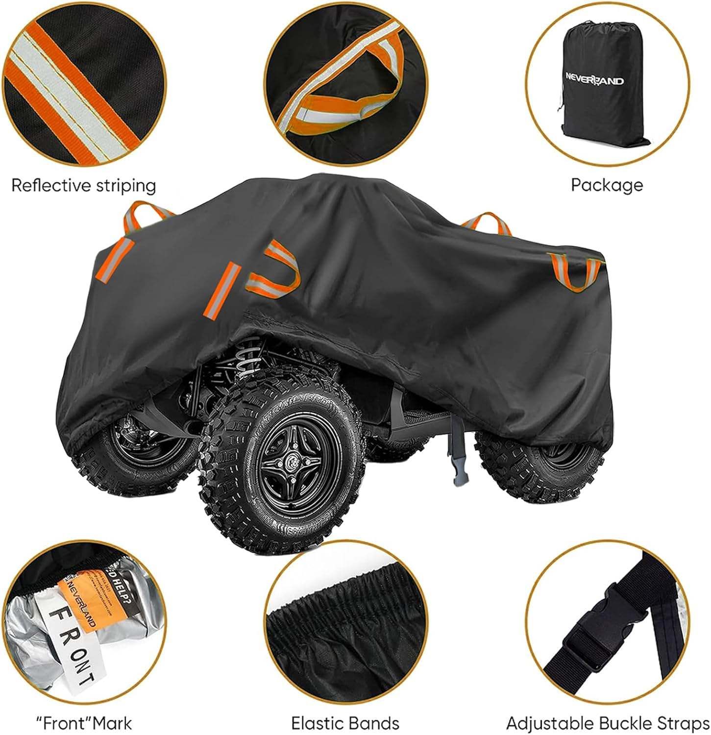 ATV Cover Waterproof, Heavy Duty 4 Wheeler Cover Quad Cover, All Weather Protection Outdoor UV Protection Compatible with Kawasaki, Honda, Polaris, Yamaha (Black, XXL) image number 2