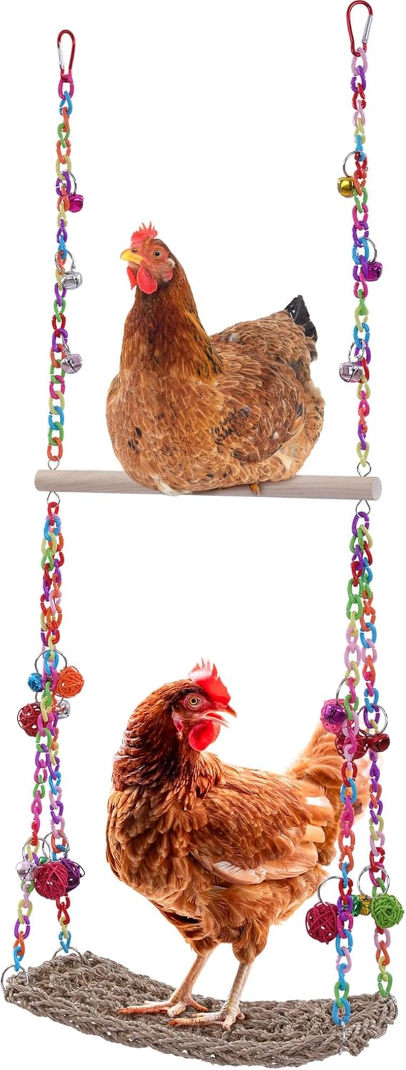 MABOZOO Chicken Swing Toy, Chicken Perch Seagrass Woven Hammock Swing Mat Climbing Hammock with Wood Perch Stand, Bird Swing Toy for Hens Chicken Bird Budgie image number 6