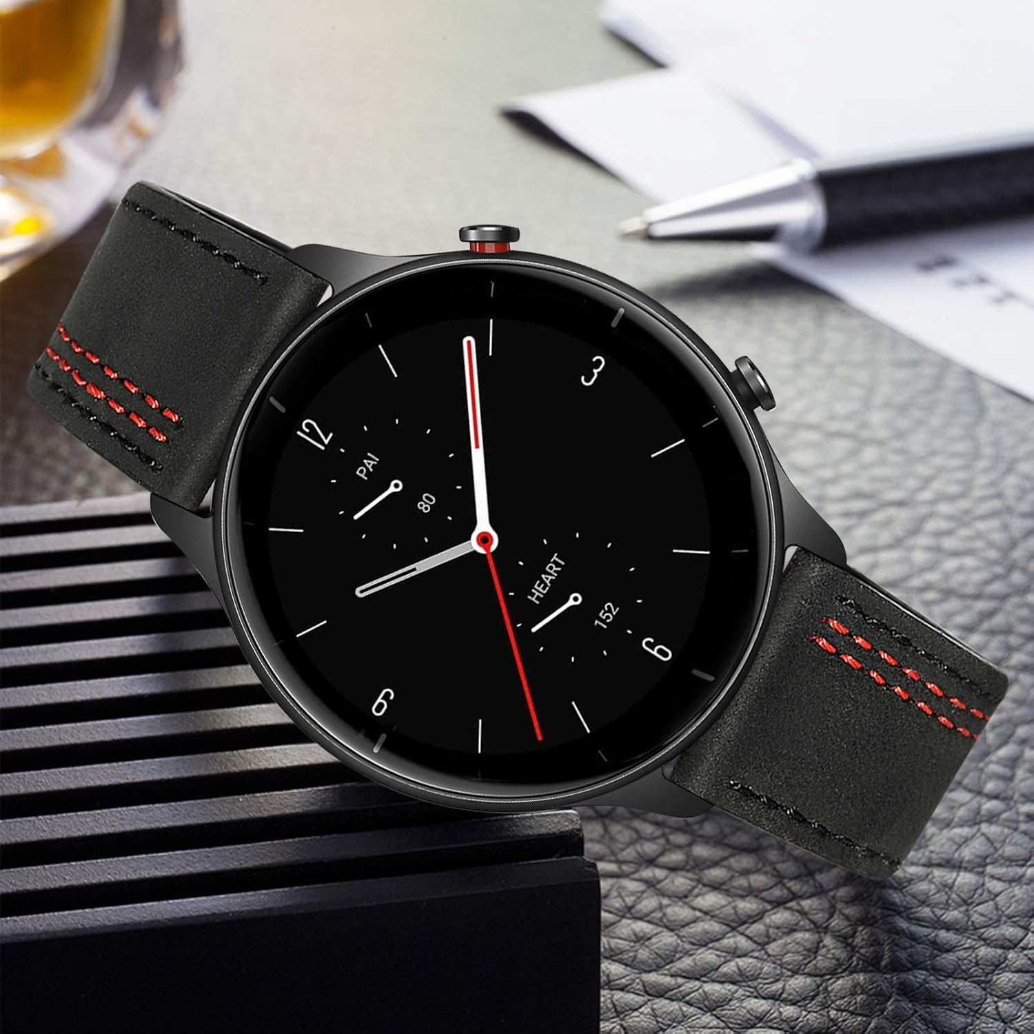 Trumirr Replacement for Amazfit Balance/Amazfit Bip 5/Amazfit GTR 4/GTR 2E Leather Strap, 22 Mm Double Colour Genuine Leather Watch Strap Sports Replacement Strap for Amazfit GTR 2E/Gtr 47 Mm/Amazfit - Black image number 5