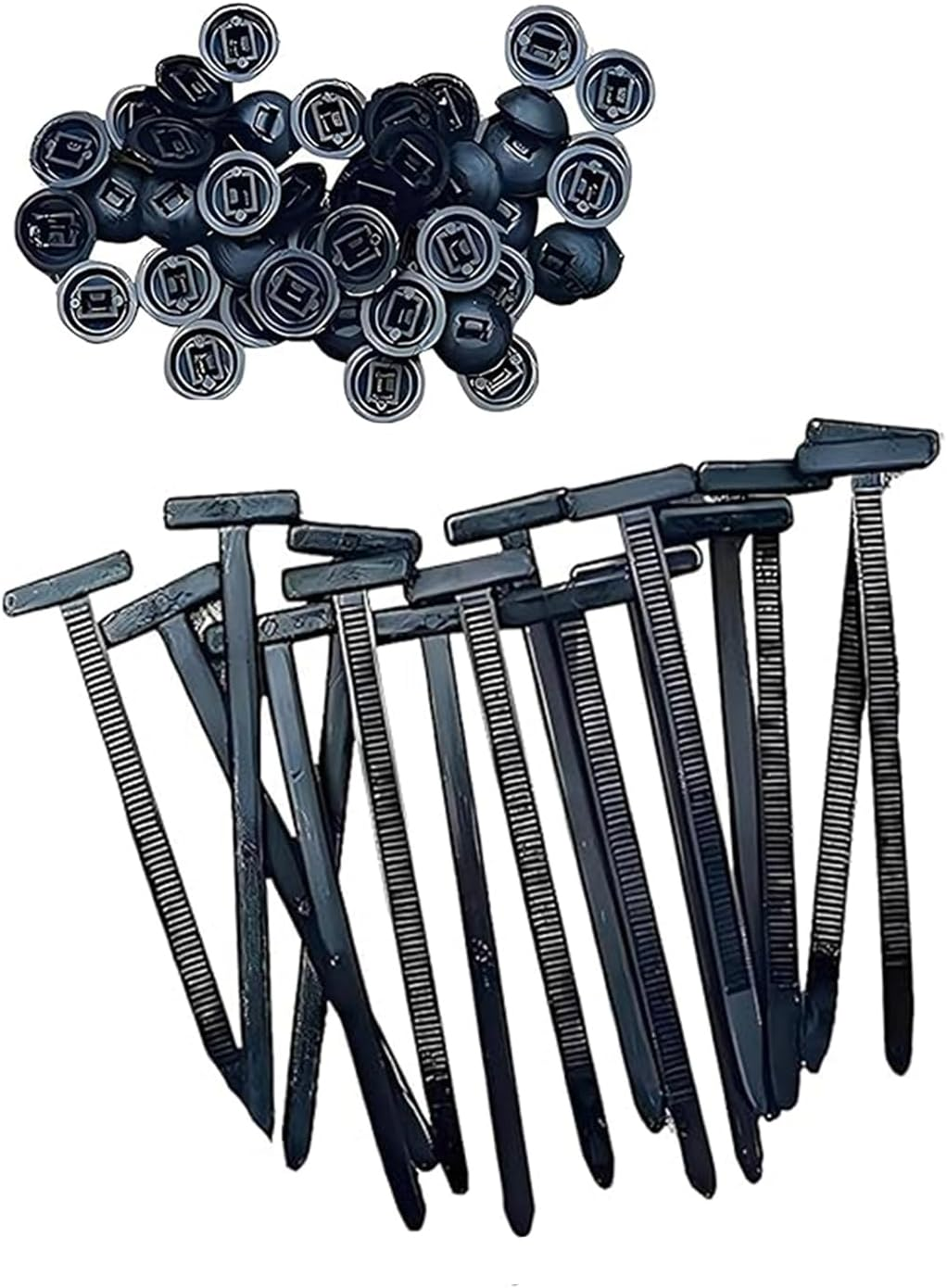 Roczential Nylon Universal Cable Tie Buckle, 100 PCS Pin and Button Zip Ties Self Locking, Bumper Retainer Clips Car Plastic Rivets Fasteners for Car Daily Repair (100Pcs) image number 2