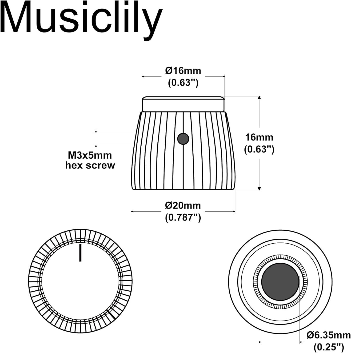Musiclily Pro Universal Guitar Amp Amplifier Push-On Knobs with Set Screw for All Potentiometers Marshall Amplifiers, Black with Gold Aluminum Top (Set of 6) image number 2