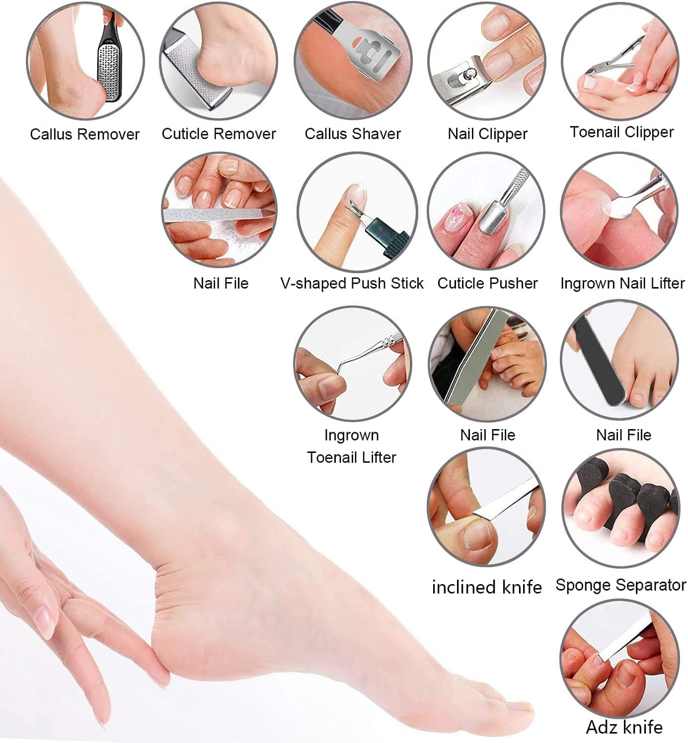 Professional Pedicure Kit, 36 in 1 Stainless Steel Foot Care Kit Foot Rasp Dead Skin Remover for Home & Salon Care image number 2