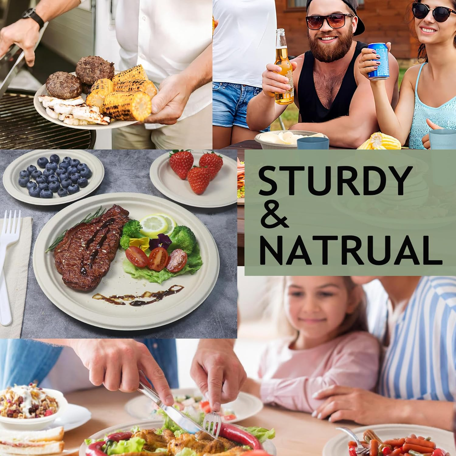 100% Compostable Paper Plates, 150-Pack Heavy Duty Disposable Plates 9 Inch Plates - Eco-Friendly, Biodegradable Paper Fiber, Natural Unbleached Brown 9" Dinner Paper Plate Disposable (150) image number 2