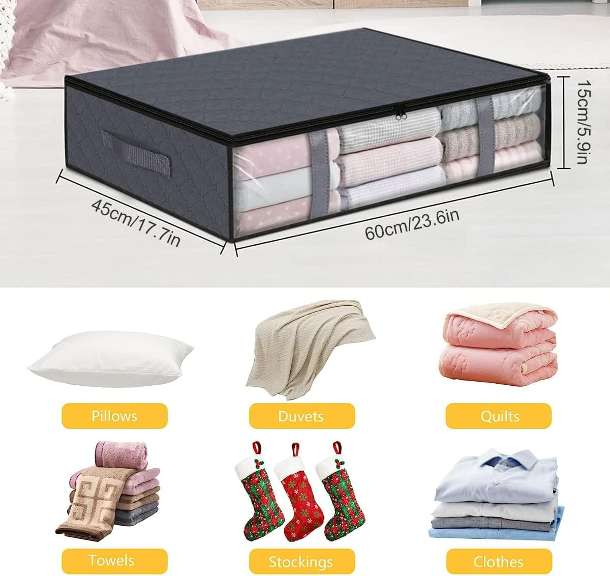 3-Pack 40L Underbed Storage Bags,H HOME-MART under Bed Shoe Storage Containers Clothes Organizers with Reinforced Handles,See-Through Window Sheet Organiser for Clothing, Blankets (3-Pack)