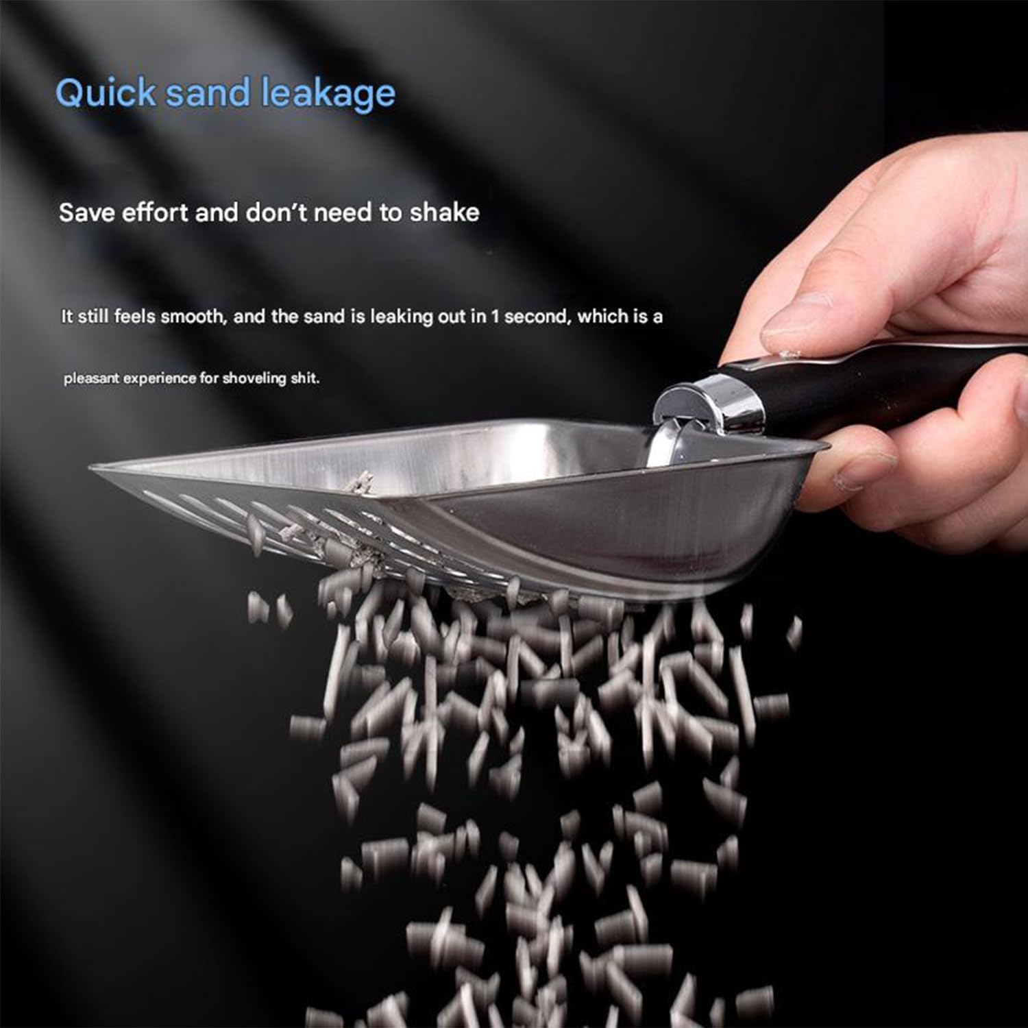 Roczental Stainless Steel Cat Litter Scoop Long Handle Durable Scooper for Kitty Litter Box Easy to Clean & Rust Proof Ergonomic Design (Black)