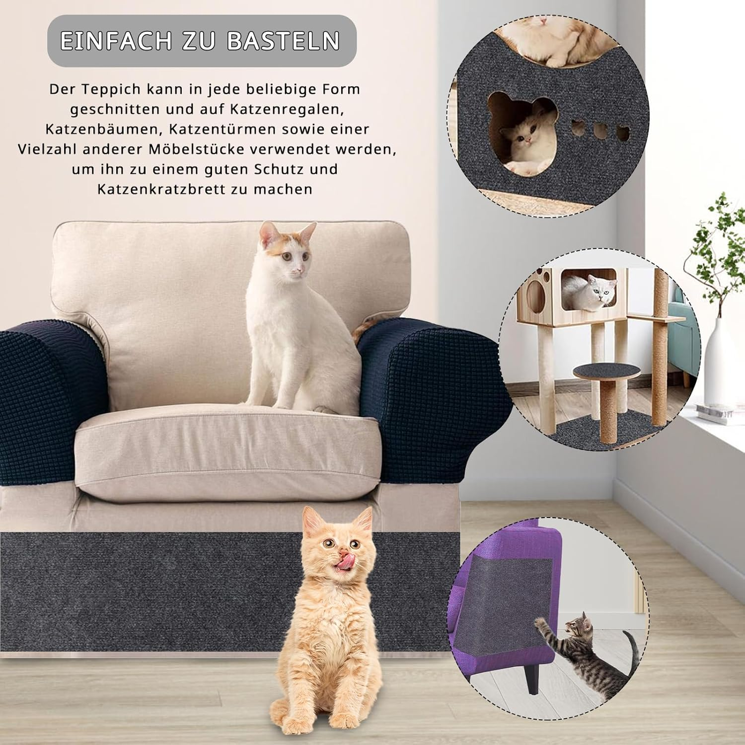 200 Cm X 40 Cm Cat Scratching Mat, Self-Adhesive, Scratching Boards Cat Wall, Scratch Protection Sofa Cat, DIY Scratching Board, Cat Scratching Mat, Dark Grey image number 5