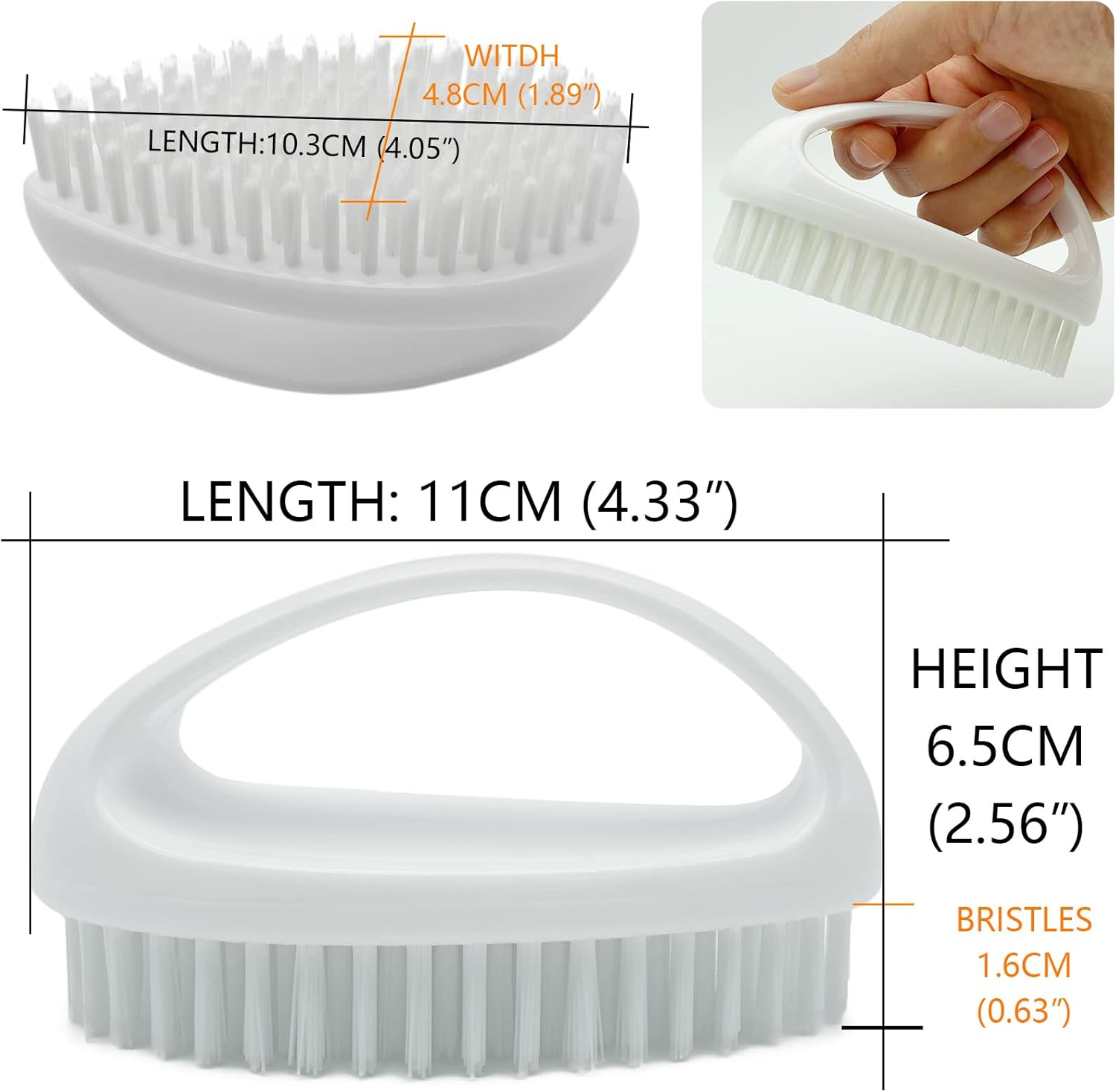 GKETN Hand and Nail Brush for Cleaning Fingernails Fingers Nylon Firm Stiff Bristles Heavy Duty Scrub Clean Brushes for Mechanics Gardeners, White, 1PC image number 1