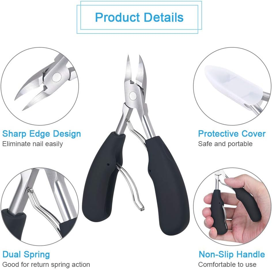 URAQT Toenail Clippers, Precision Nail Clippers Toenail Cutter for Thick or Ingrown Toenails, Heavy Duty Stainless Steel Cuticle Scissors Nail Nippers, with Protective Cover