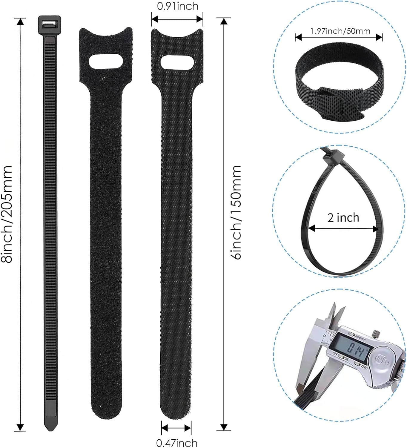 Cable Management & Reusable Nylon Cable Ties for Office, Home & Data Centers - 8-Inch Zip Ties & Velcro Cable Ties with Hook & Loop for Tidy Workspaces, Universal Fit - Weidllys image number 2
