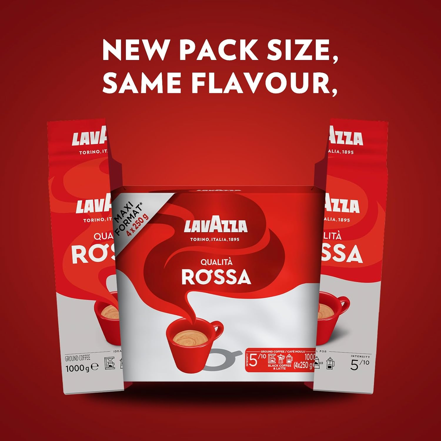Lavazza, Qualit&agrave; Rossa, Ground Coffee, 1 Kg, Ideal for Moka Pots, with Aromatic Notes of Chocolate and Dried Fruits, Arabica and Robusta, Intensity 5/10, Medium Roasting, 4 X 250 G image number 3