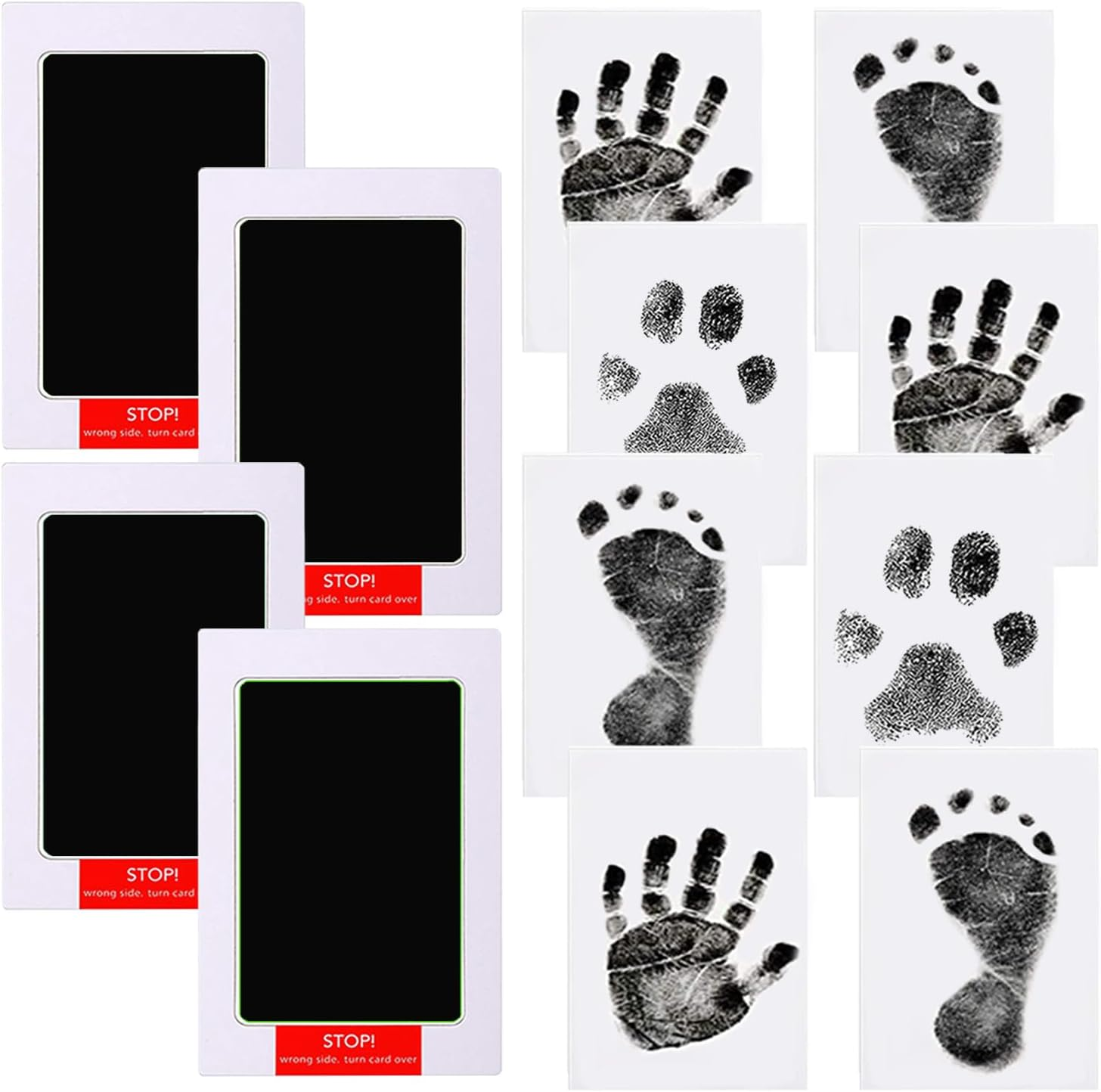 Lelonho Inkless Hand and Footprint Kit Clean Touch Ink Pad for Newborn Baby Pet Paw Print Kit(4 Ink Pads,8 Imprint Cards) (Black、Pink、Blue、Green)