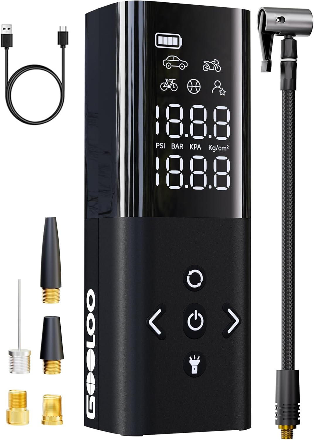 GOOLOO AP150 Tire Inflator Portable Air Compressor, 2X Faster 150PSI Cordless Air Pump for Car Tires with Auto-Shutoff, Portable Tire Pump with Digital Pressure Gauge for Car, Motorcycle,Bike, Ball image number 6