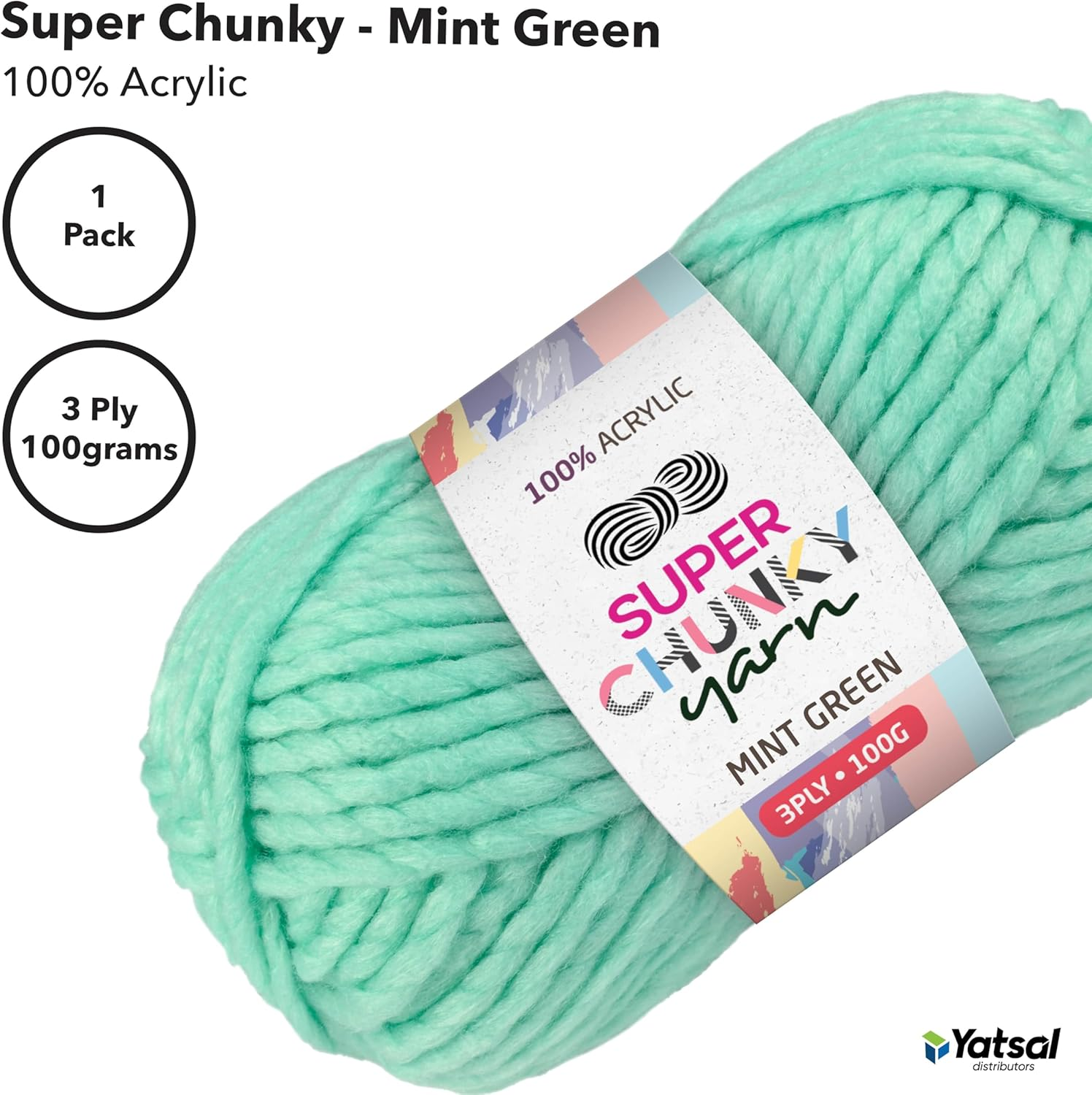 Super Chunky 3-Ply Knitting Wool Yarn 100 G, Medium Green image number 3